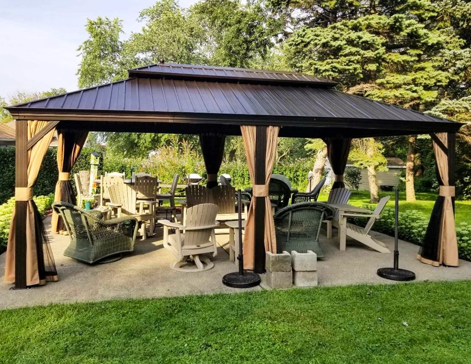 PURPLE LEAF 10' X 12' Hardtop Gazebo Canopy with Netting and Curtains for Outdoor Deck Backyard Heavy Duty Sunshade Outside Metal Patio Permanent Pavilion