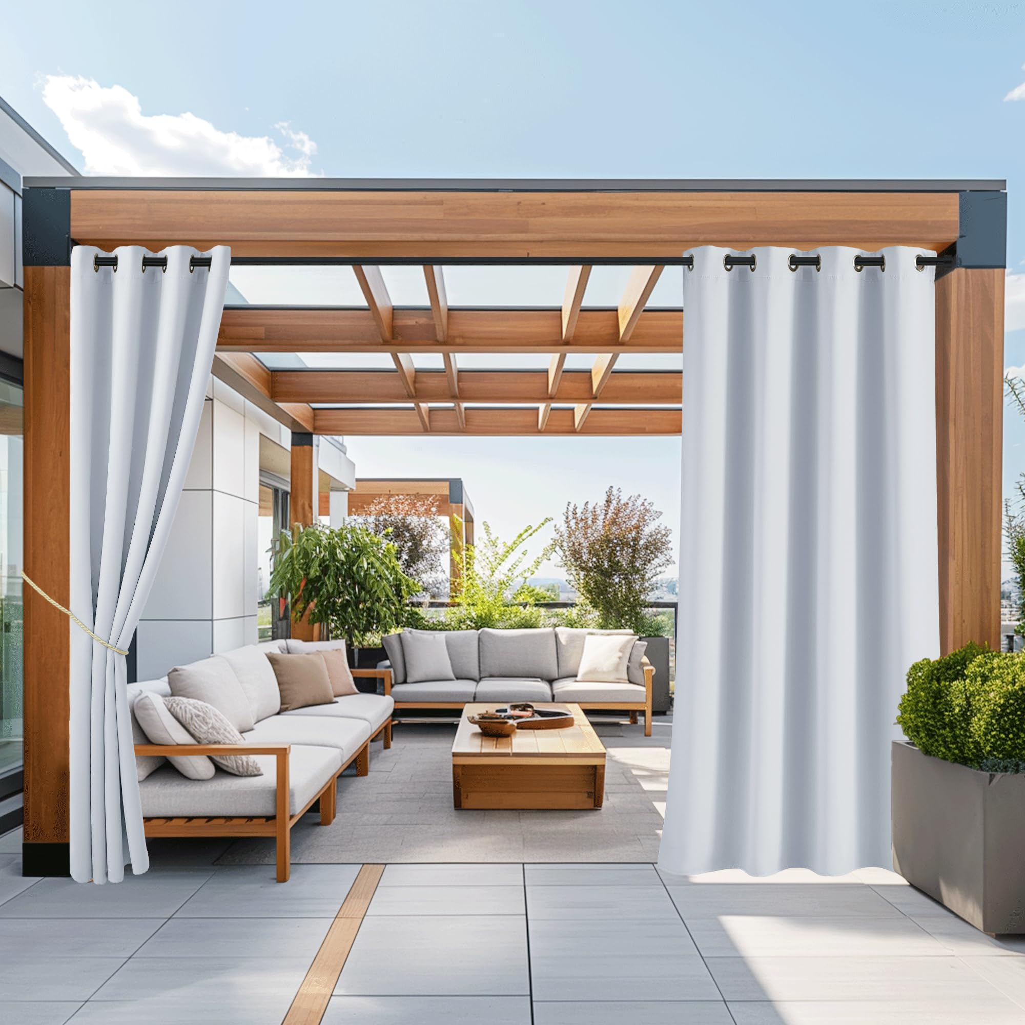 NICETOWN Outdoor Curtains for Patio Waterproof 95" L, Blackout Gazebo Curtain for Pergola/Porch Weatherproof, UV & Privacy Protection Outside Drape, 52" Wide, 1 Panel, Biscotti Beige