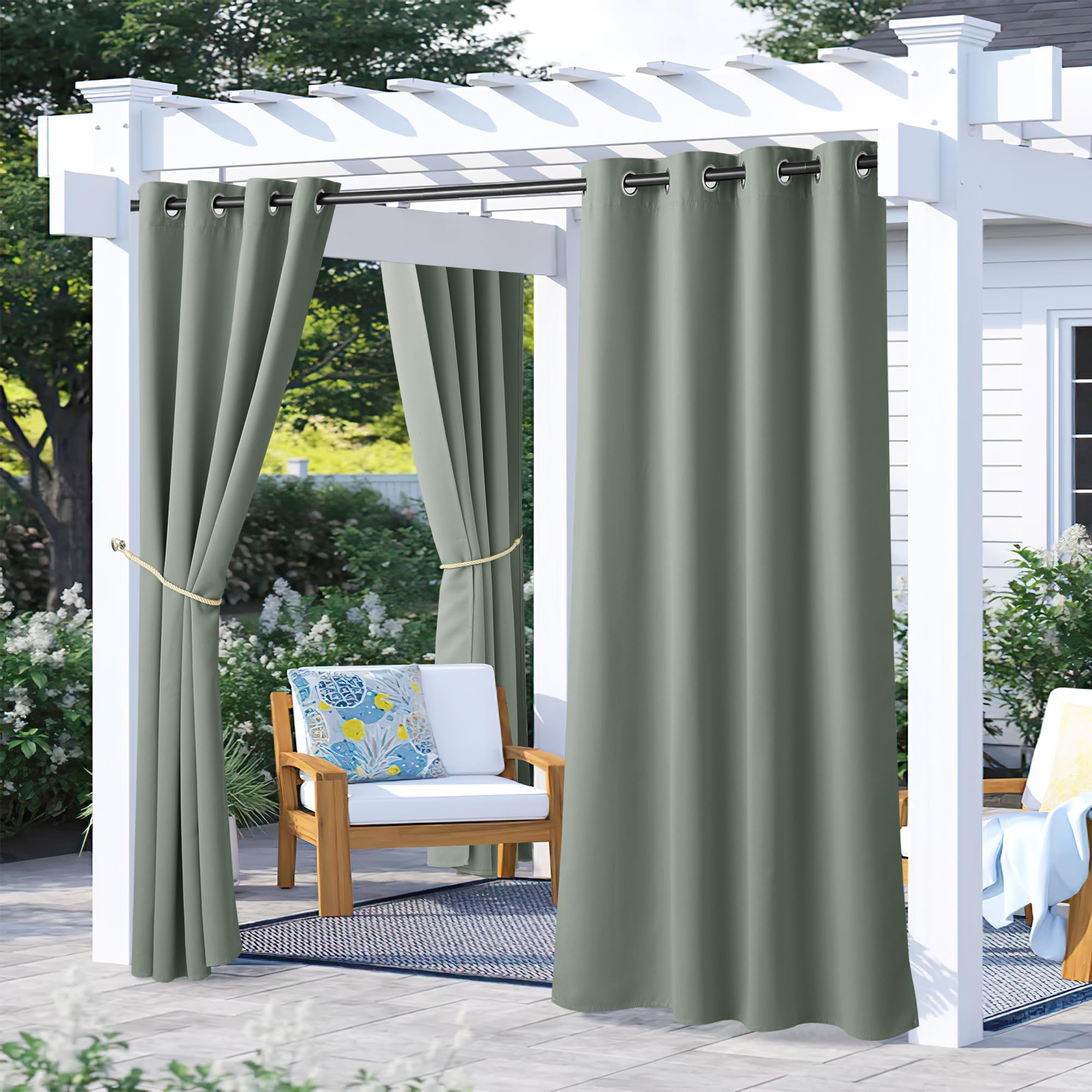 NICETOWN Outdoor Curtains for Patio Waterproof 95" L, Blackout Gazebo Curtain for Pergola/Porch Weatherproof, UV & Privacy Protection Outside Drape, 52" Wide, 1 Panel, Biscotti Beige