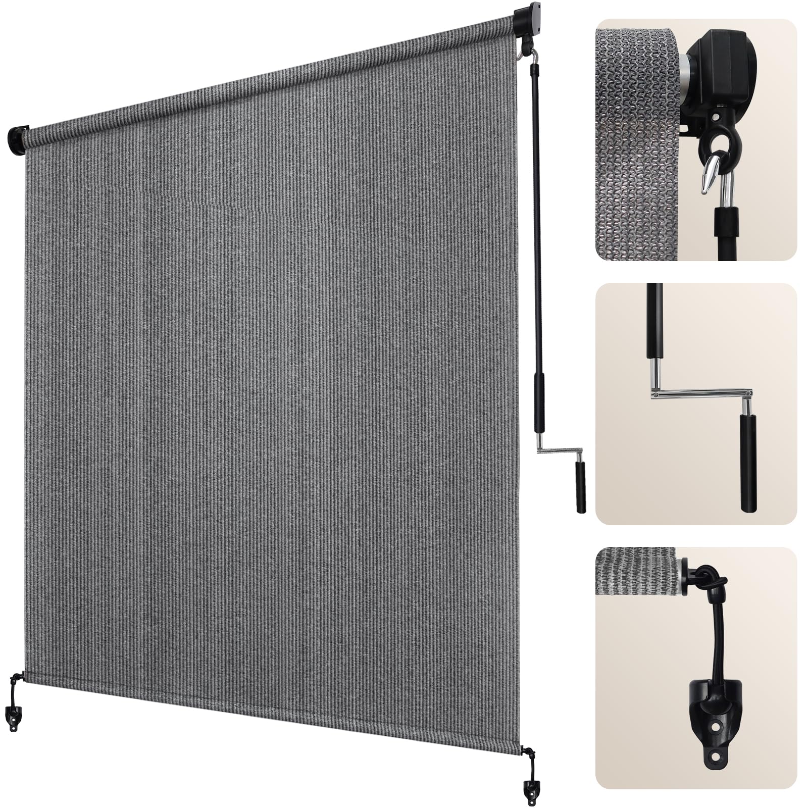 Artpuch Outdoor Roller Shades with Splicing Design, 10' W x 8' H Exterior Cordless Patio Shades Roll Up Blinds for Porch, Gazebo, Pergola, Balcony, Grey