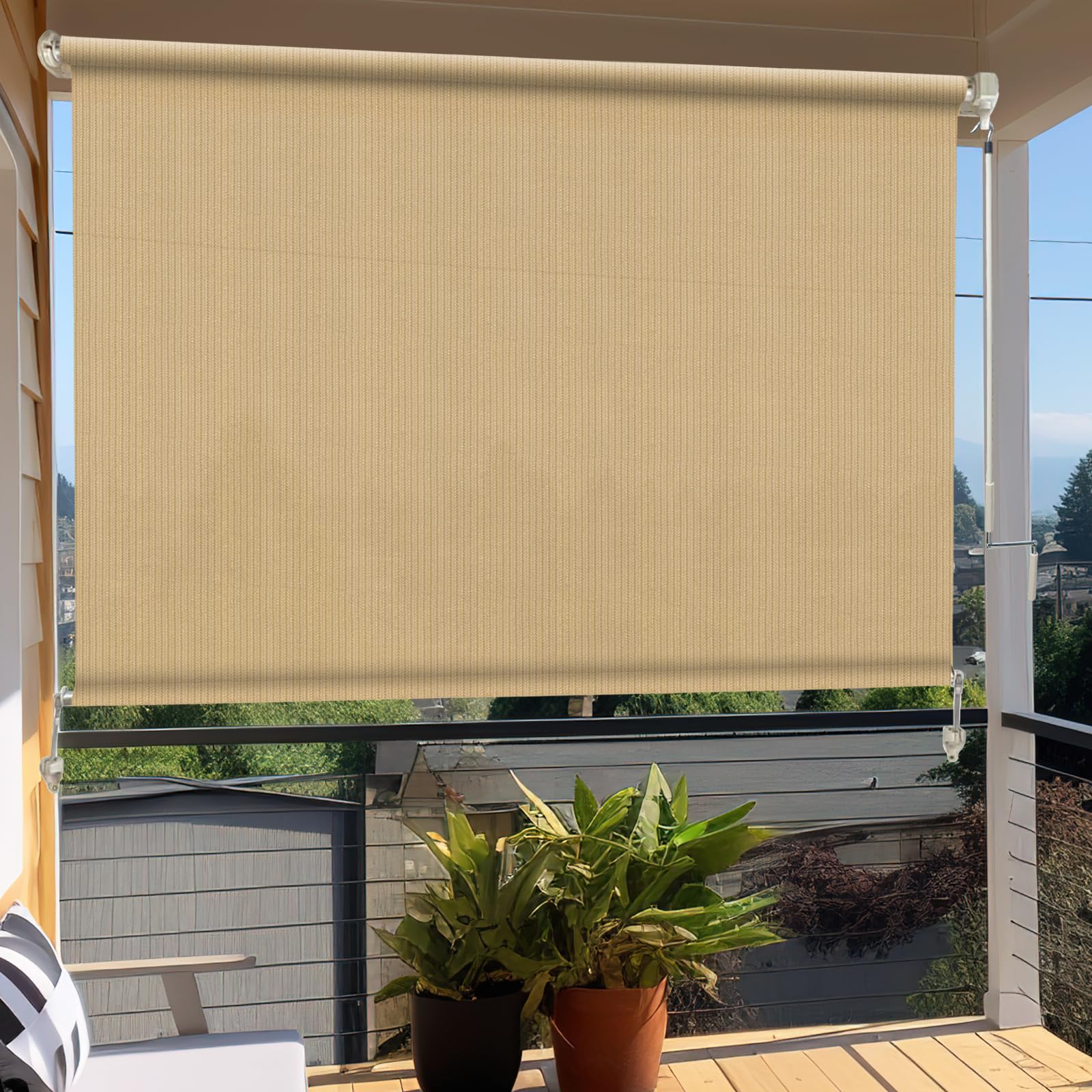 Amagenix Outdoor Roller Shades 10'(W) X 8'(H), Exterior Cordless Patio Shades Roll Up Outdoor Blinds with Spliced Poles Design, 90% UV Protection for Porch Gazebo Pergola, Grey