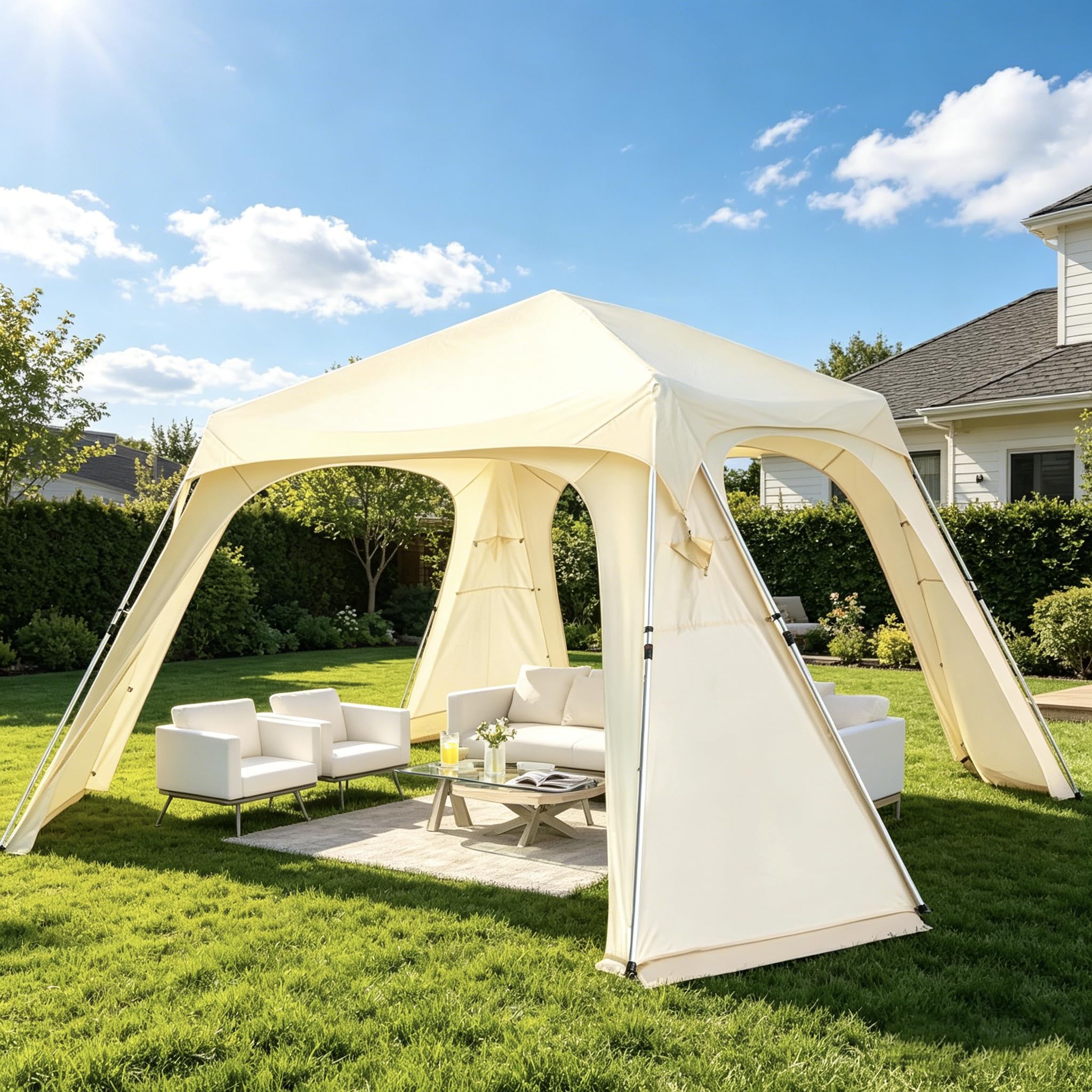 Alvantor® 12' x 12' Pop Up Gazebo, Canopy Tent All Weather & 4-Season Use, 4-Door PVC/Mesh/Polyester Curtain Addable, Top Mesh & Cover Portable Pergolas Pavilion for Patio, Backyard, Deck