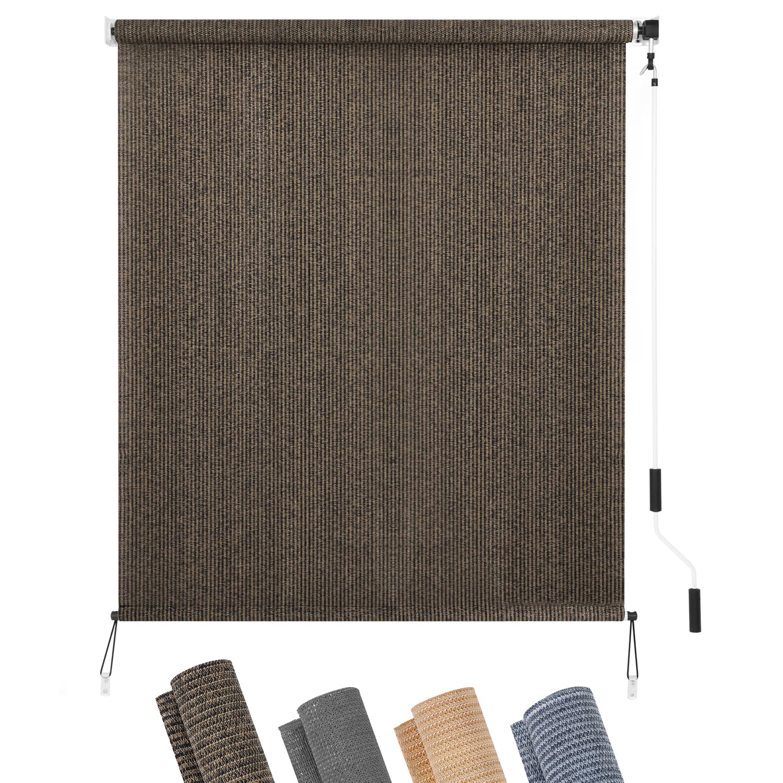 KELIXU Patio Shades Roll Up Outdoor Blind, 6' W x 8' H Cordless Sun Shade Privacy Screen with 90% UV Protection Exterior Roller Shade Cloth for Porch Pergola Backyard Windows Balcony, Walnut