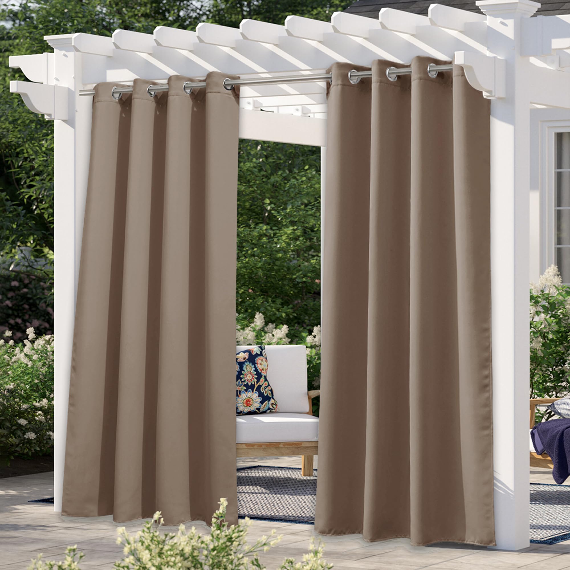 NICETOWN Outdoor Curtains for Patio Waterproof 95" L, Blackout Gazebo Curtain for Pergola/Porch Weatherproof, UV & Privacy Protection Outside Drape, 52" Wide, 1 Panel, Biscotti Beige