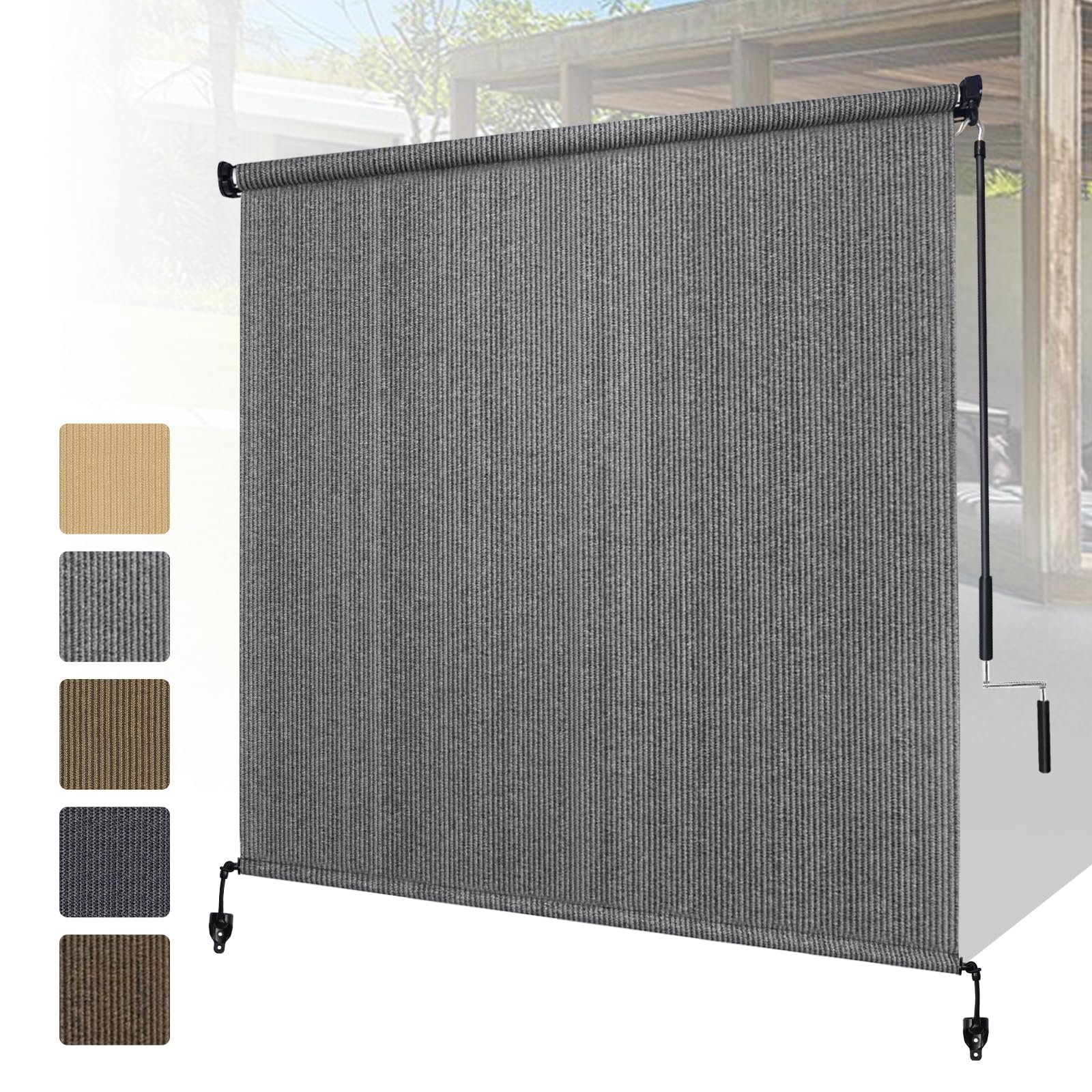 Shade&Beyond Outdoor Roller Shades with Splicing Design, 8' W x 8' H Cordless Patio Roll Up Blinds, Exterior Shade Cloth Roll for Porch, Gazebo, Pergola, Balcony, White