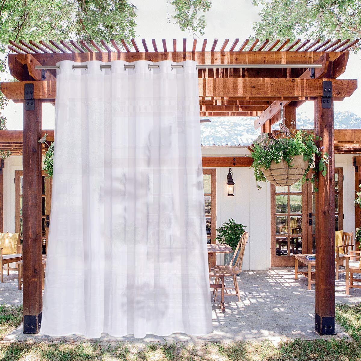 NICETOWN 2 Panels Voile Sheer Patio Outdoor Curtains 108" L Waterproof, Rustproof Grommet Light Filtering Indoor Outdoor Sheer Curtain Drapes for Cabana/Arbor, Ivory, W54 x L108