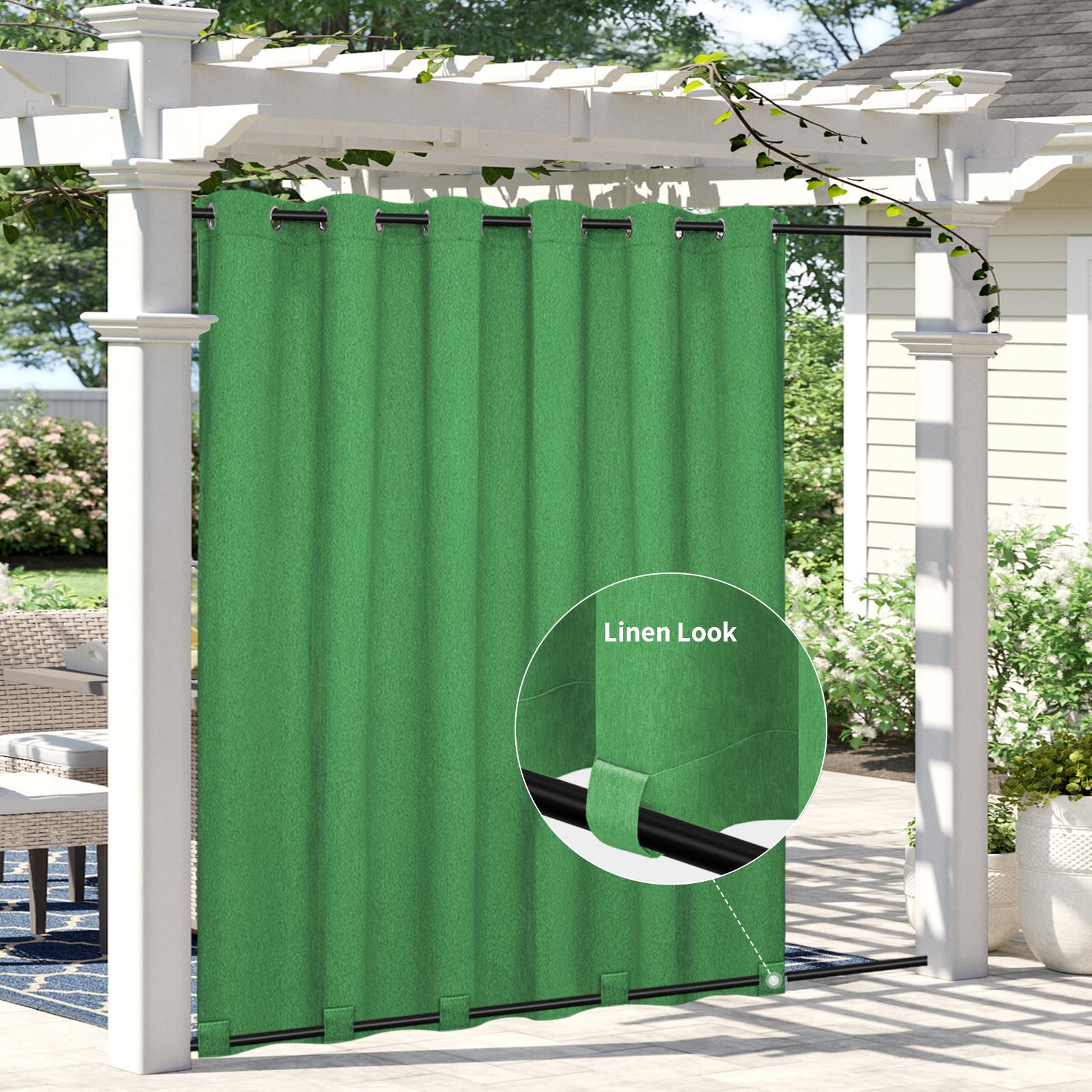 Easy-Going Linen Look Outdoor Curtains Waterproof Windproof Porch Curtains, Soft Thicken Outdoor Privacy Curtains for Patio, Gazebo, Grommet Top and Tab Bottom Drape, 1 Panel, 54x84 inch, White