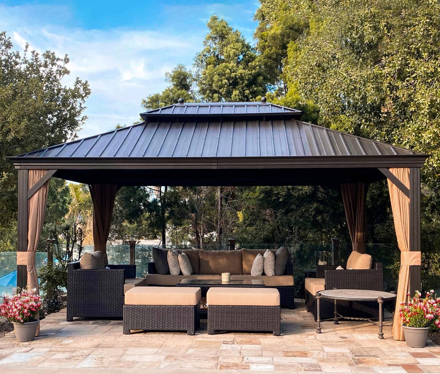 PURPLE LEAF 10' X 12' Hardtop Gazebo Canopy with Netting and Curtains for Outdoor Deck Backyard Heavy Duty Sunshade Outside Metal Patio Permanent Pavilion