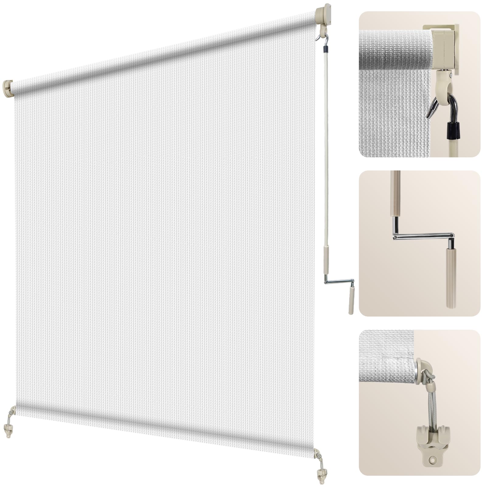 Artpuch Outdoor Roller Shade 8' W x 6' H, Mocha Exterior Cordless Patio Shades Roll Up Blinds with Spliced Pole Design, (2 Poles, One-Piece Fabric)