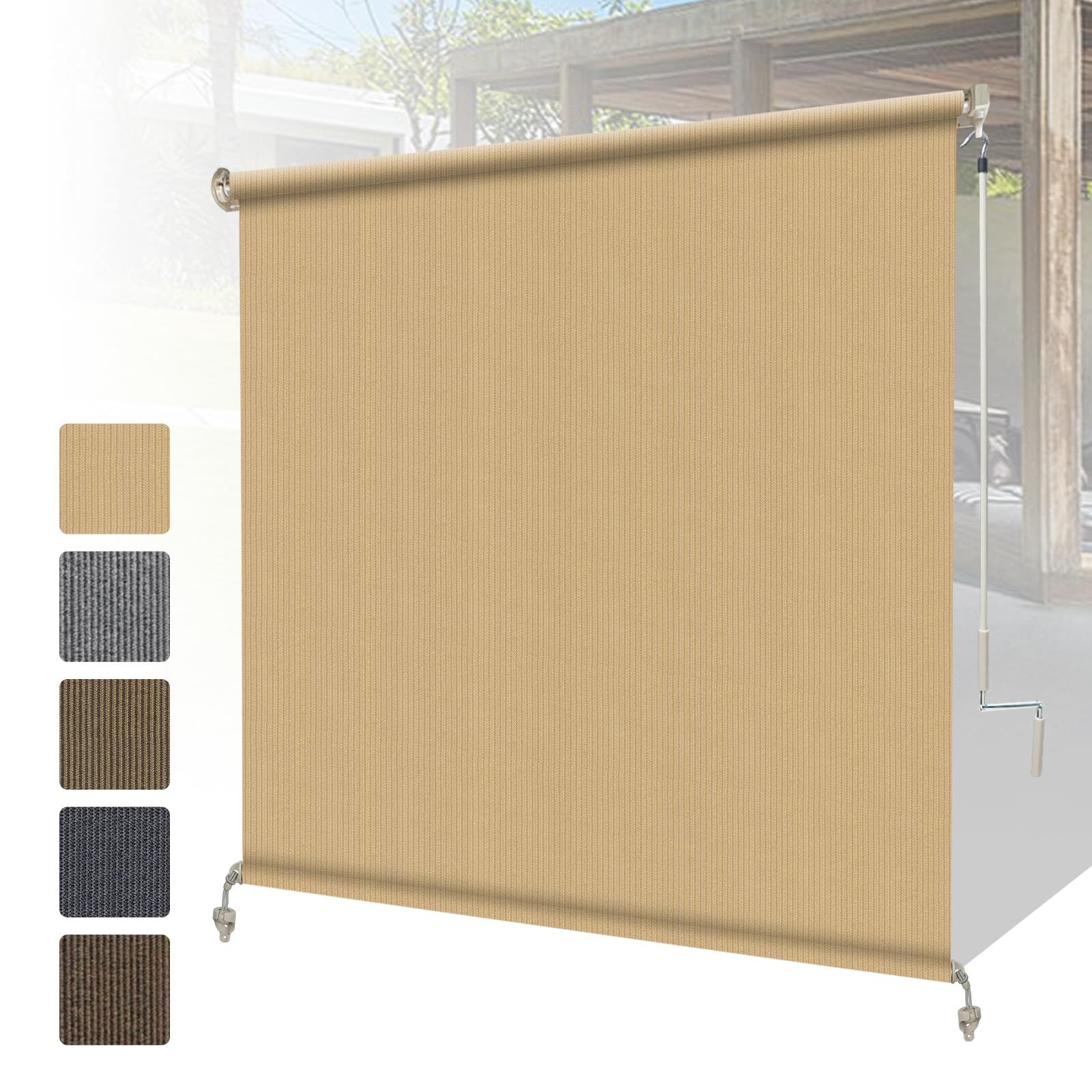 Shade&Beyond Outdoor Roller Shades with Splicing Design, 8' W x 8' H Cordless Patio Roll Up Blinds, Exterior Shade Cloth Roll for Porch, Gazebo, Pergola, Balcony, White