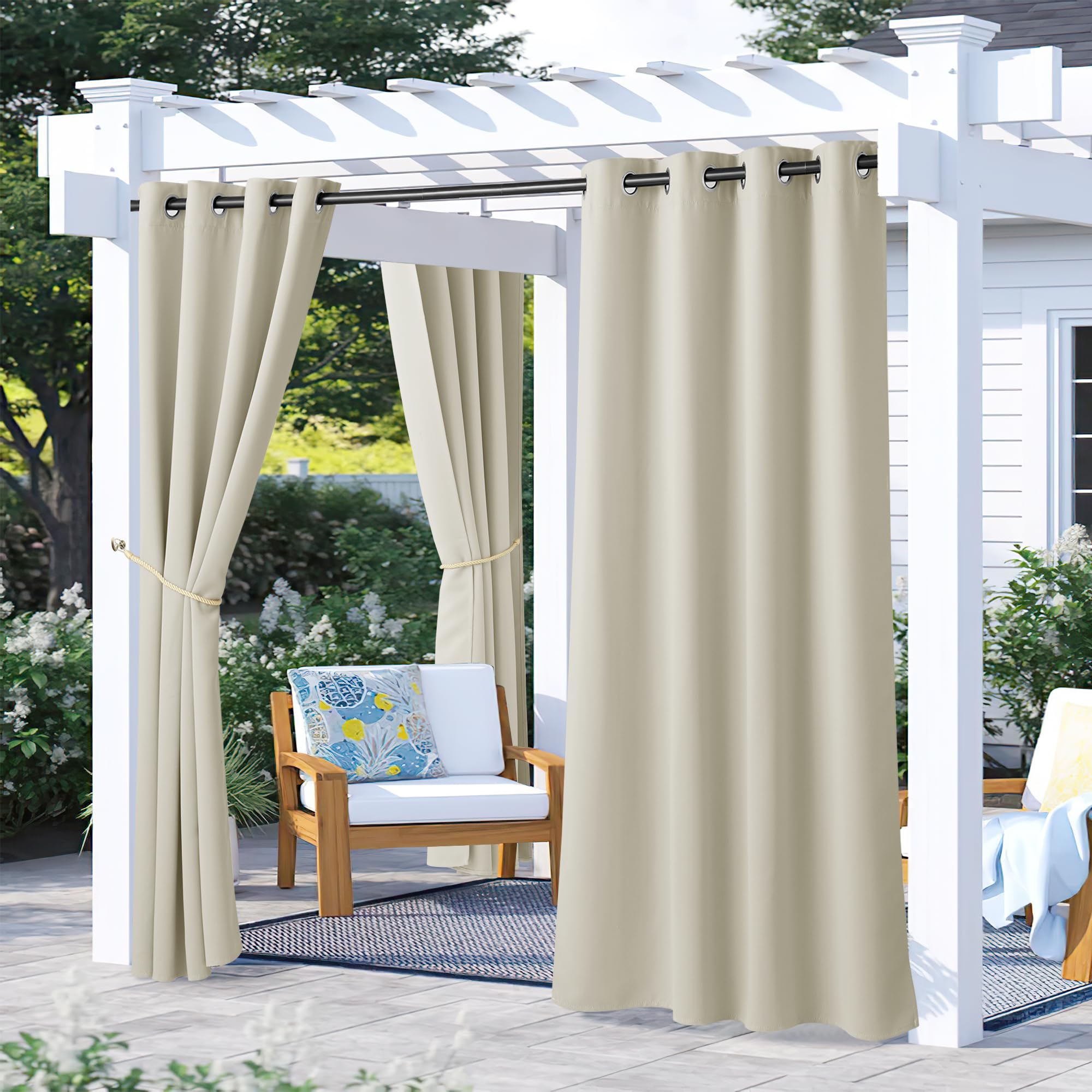 NICETOWN Outdoor Curtains for Patio Waterproof 95" L, Blackout Gazebo Curtain for Pergola/Porch Weatherproof, UV & Privacy Protection Outside Drape, 52" Wide, 1 Panel, Biscotti Beige