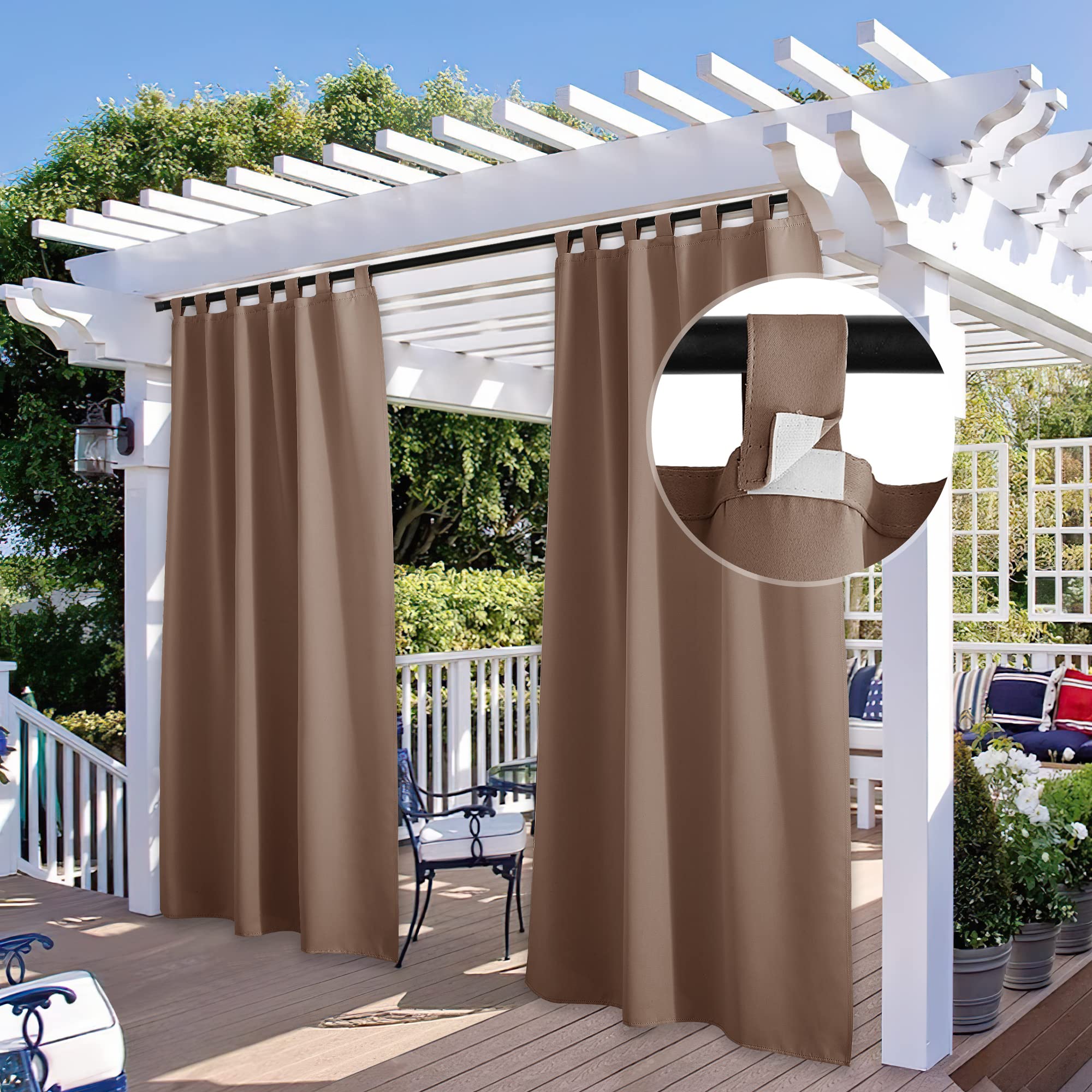 StangH 2 Panels Outdoor Curtains for Patio Waterproof, Blackout Windproof Weatherproof Thermal Insulated Drapes for Pergola/Porch, Thick Privacy Room Dividers for Pool, Grey, W52 x L84