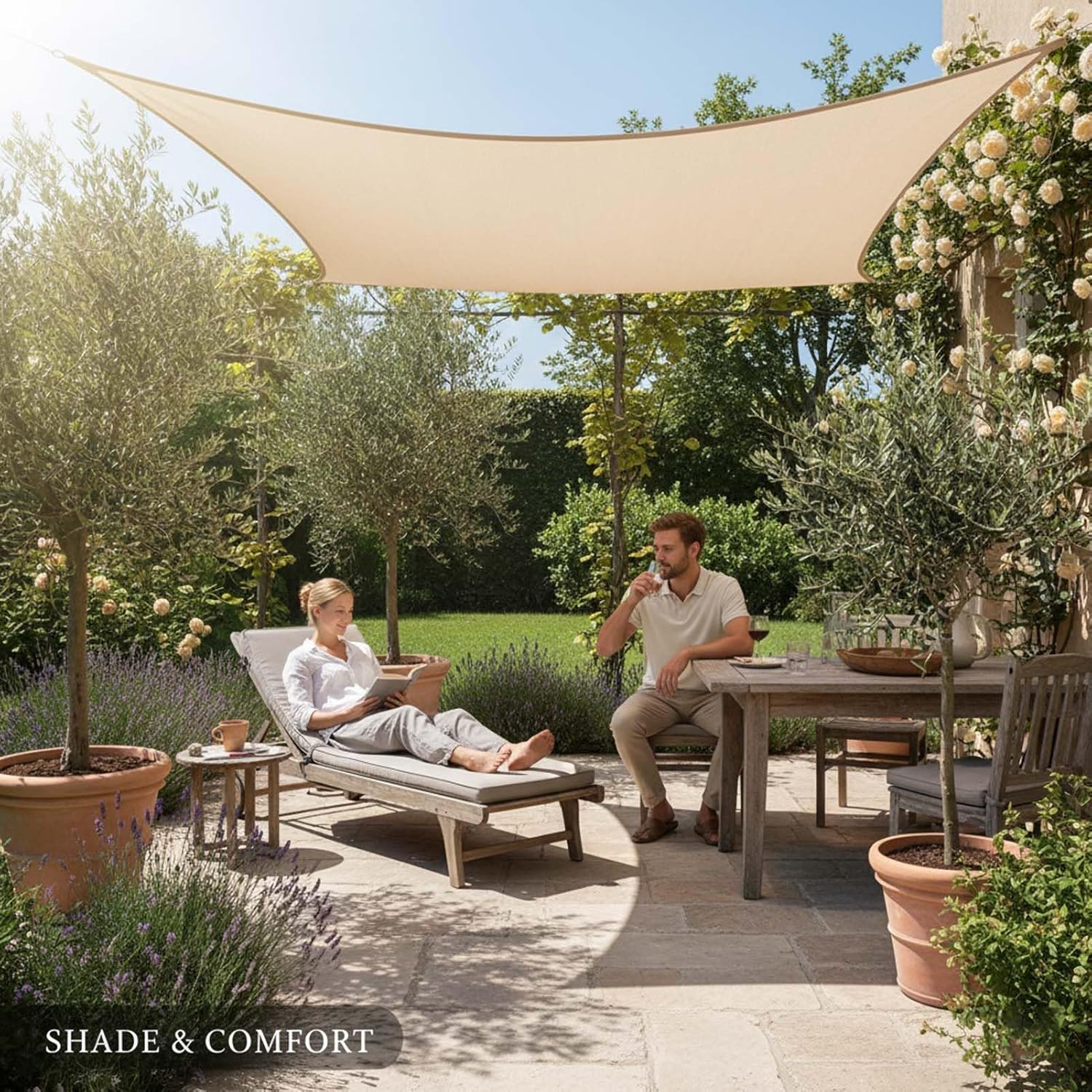 Rectangular Sun Shade Sail, HDPE Waterproof Patio Canopy, Outdoor Awning Cover, 90% UV Protection, Garden, Deck, Balcony, Pergola, Pool, Backyard, Breathable Fabric, Easy Installation