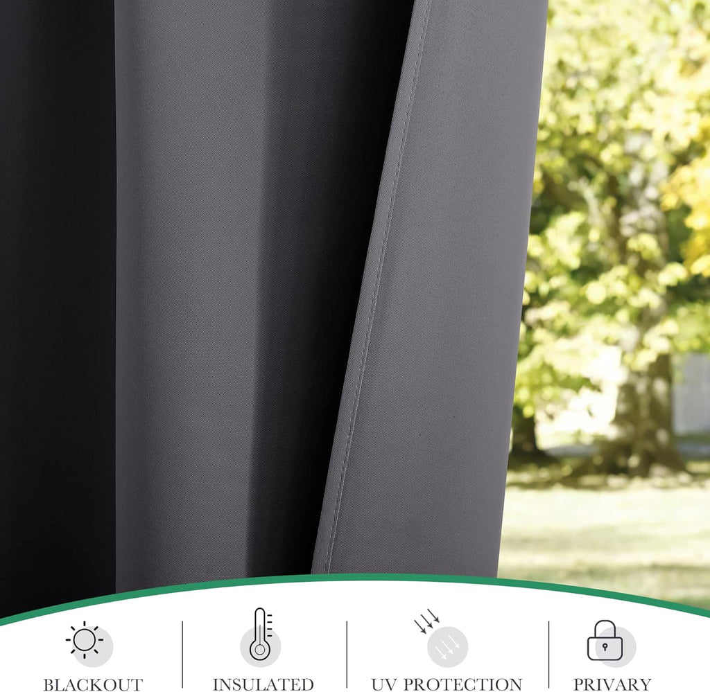 StangH 2 Panels Outdoor Curtains for Patio Waterproof, Blackout Windproof Weatherproof Thermal Insulated Drapes for Pergola/Porch, Thick Privacy Room Dividers for Pool, Grey, W52 x L84