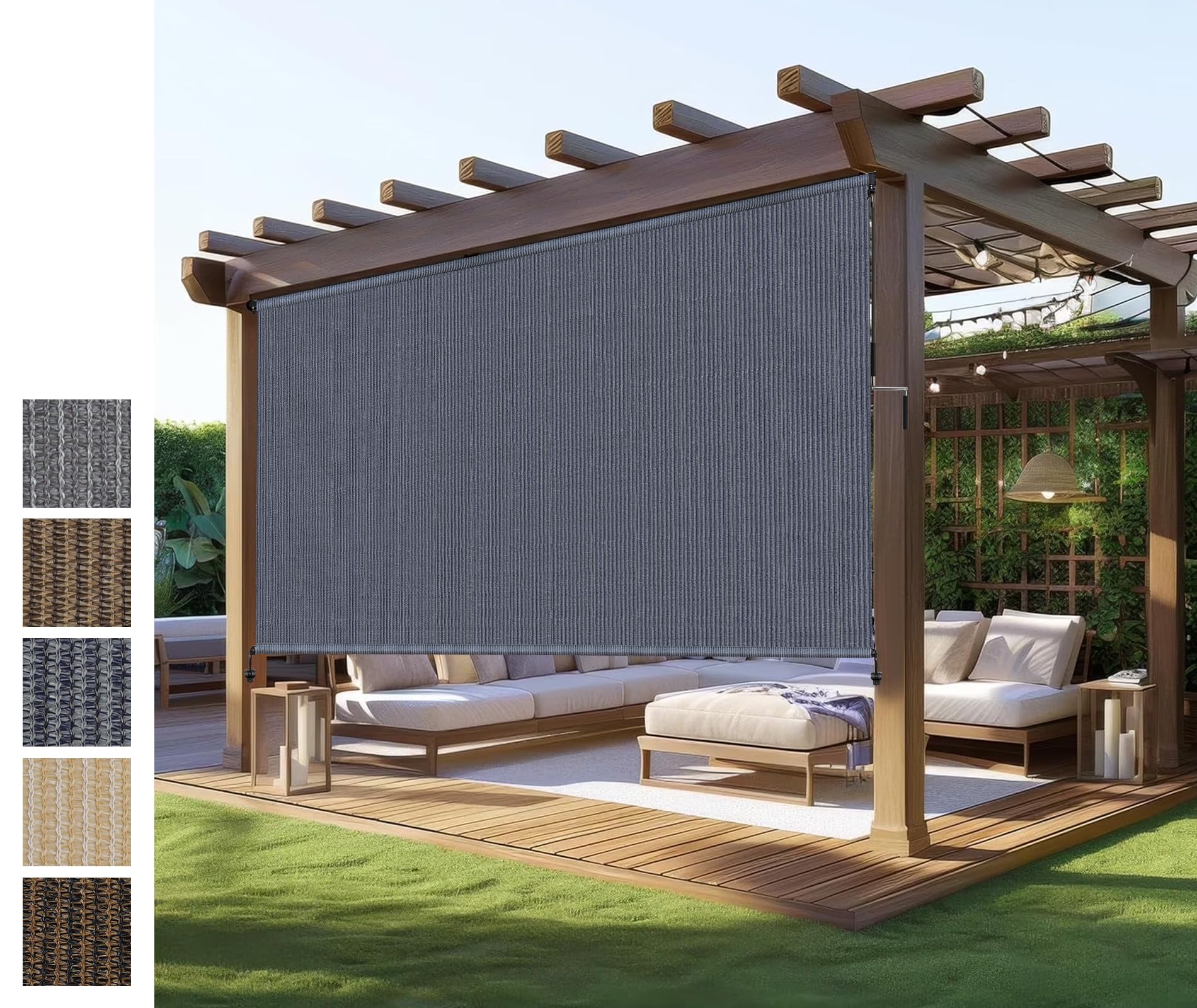 Outdoor Shades Roller Exterior Blinds,Cordless Patio Shades Roll Up Outdoor Blinds for Patio Porch Backyard Pergola Gazebo Privacy Screen Protection,UV Sun Blocking,Fade-Resistant 8ft Wide x 6 H