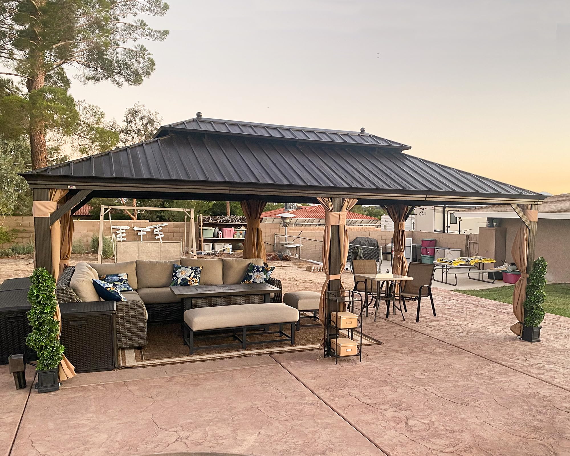 PURPLE LEAF 10' X 12' Hardtop Gazebo Canopy with Netting and Curtains for Outdoor Deck Backyard Heavy Duty Sunshade Outside Metal Patio Permanent Pavilion