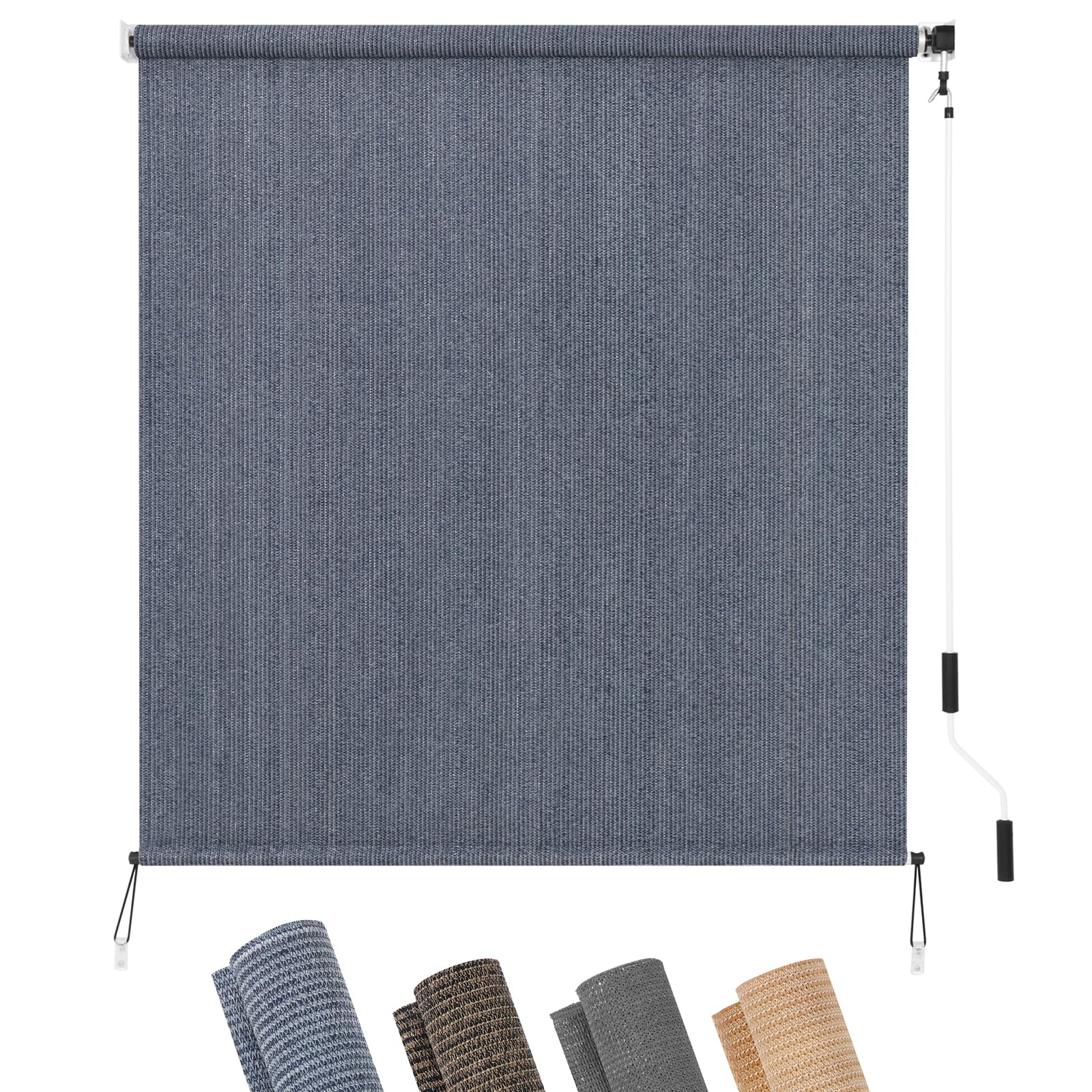 KELIXU Patio Shades Roll Up Outdoor Blind, 6' W x 8' H Cordless Sun Shade Privacy Screen with 90% UV Protection Exterior Roller Shade Cloth for Porch Pergola Backyard Windows Balcony, Walnut