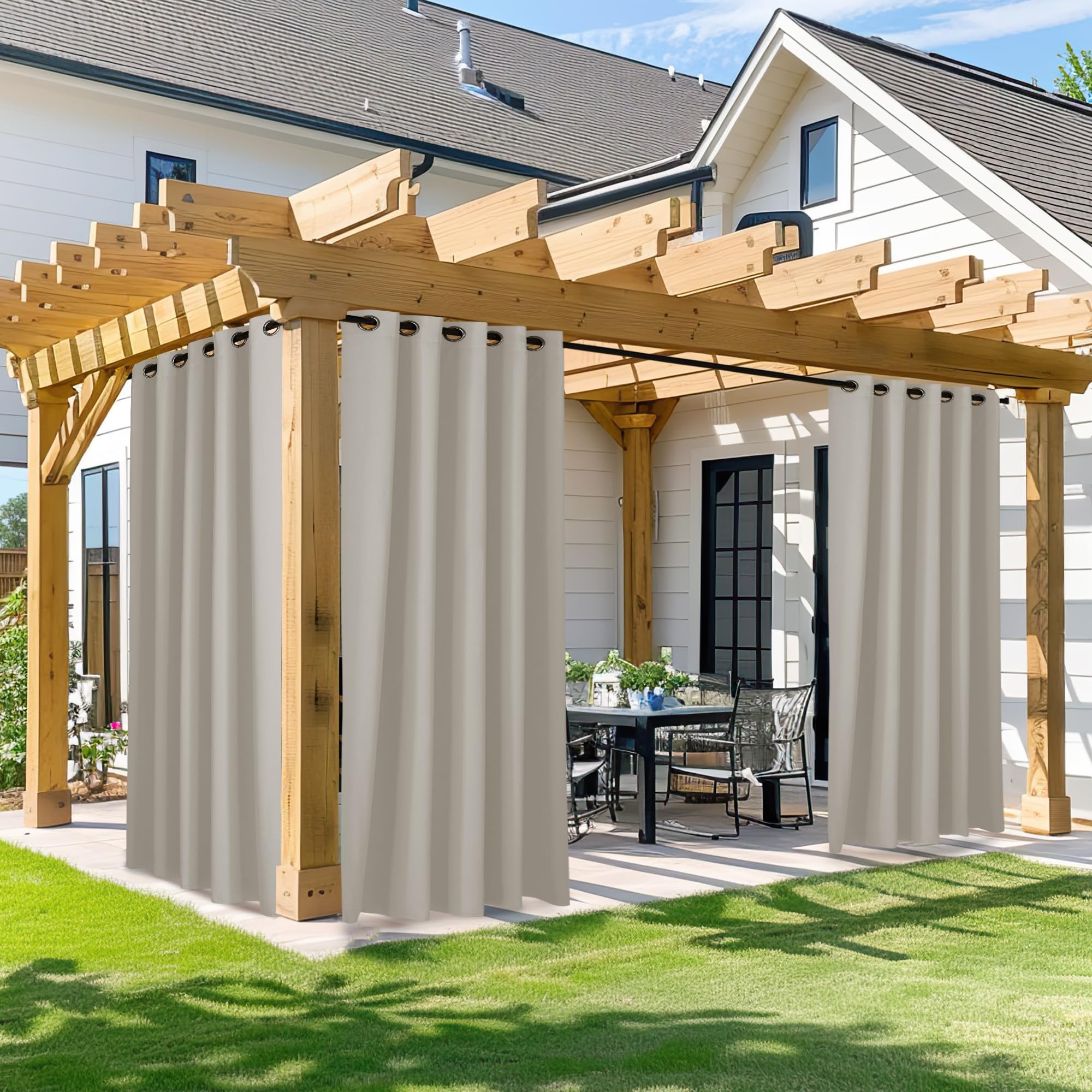 NICETOWN Outdoor Curtains for Patio Waterproof 95" L, Blackout Gazebo Curtain for Pergola/Porch Weatherproof, UV & Privacy Protection Outside Drape, 52" Wide, 1 Panel, Biscotti Beige
