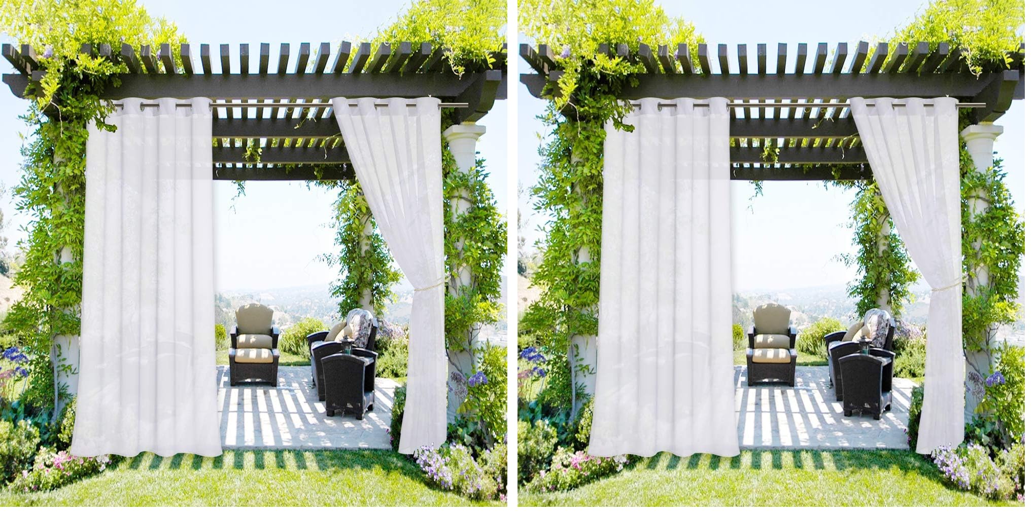 NICETOWN 2 Panels Voile Sheer Patio Outdoor Curtains 108" L Waterproof, Rustproof Grommet Light Filtering Indoor Outdoor Sheer Curtain Drapes for Cabana/Arbor, Ivory, W54 x L108
