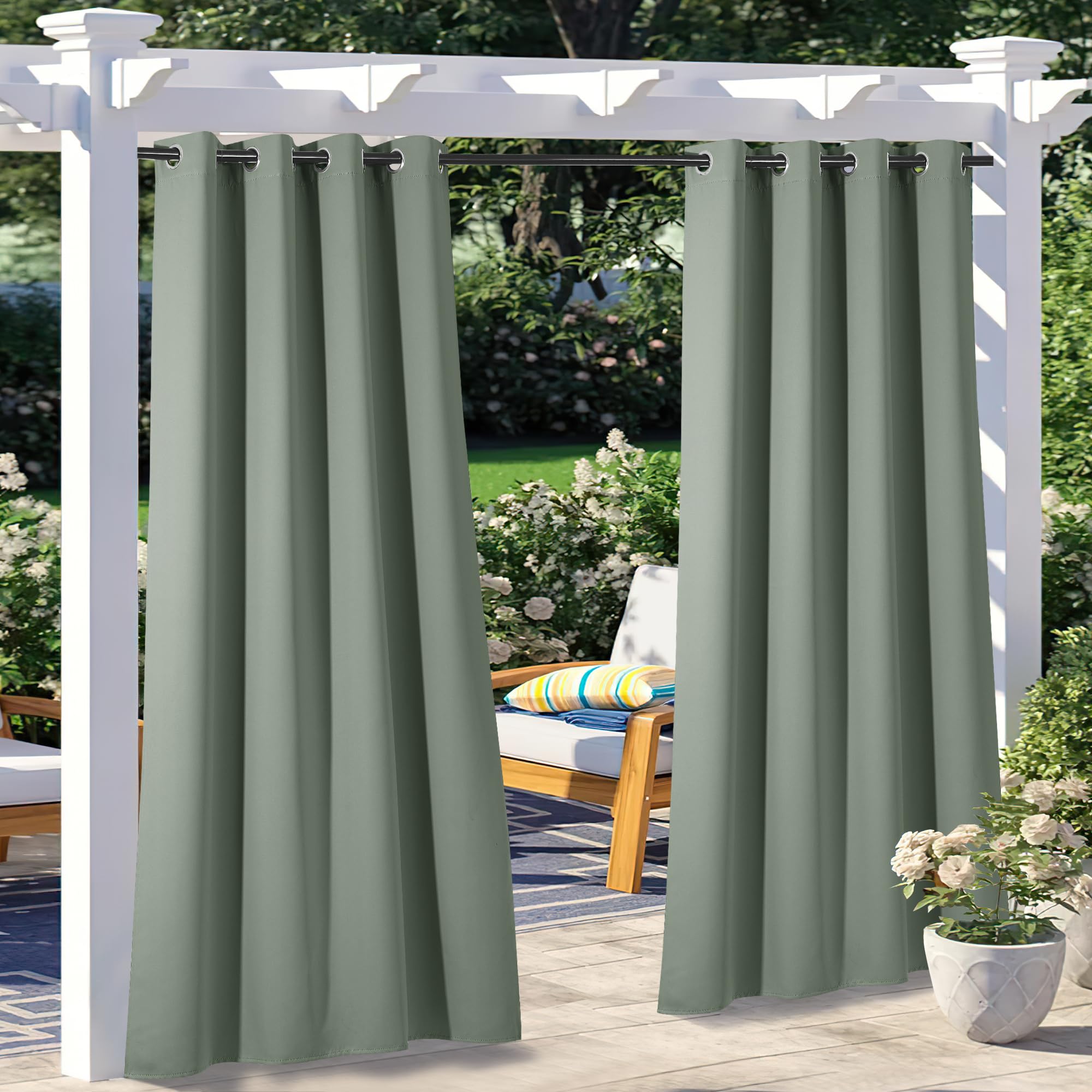 NICETOWN Outdoor Curtains for Patio Waterproof 95" L, Blackout Gazebo Curtain for Pergola/Porch Weatherproof, UV & Privacy Protection Outside Drape, 52" Wide, 1 Panel, Biscotti Beige