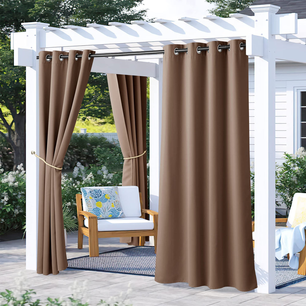 NICETOWN Outdoor Curtains for Patio Waterproof 95" L, Blackout Gazebo Curtain for Pergola/Porch Weatherproof, UV & Privacy Protection Outside Drape, 52" Wide, 1 Panel, Biscotti Beige