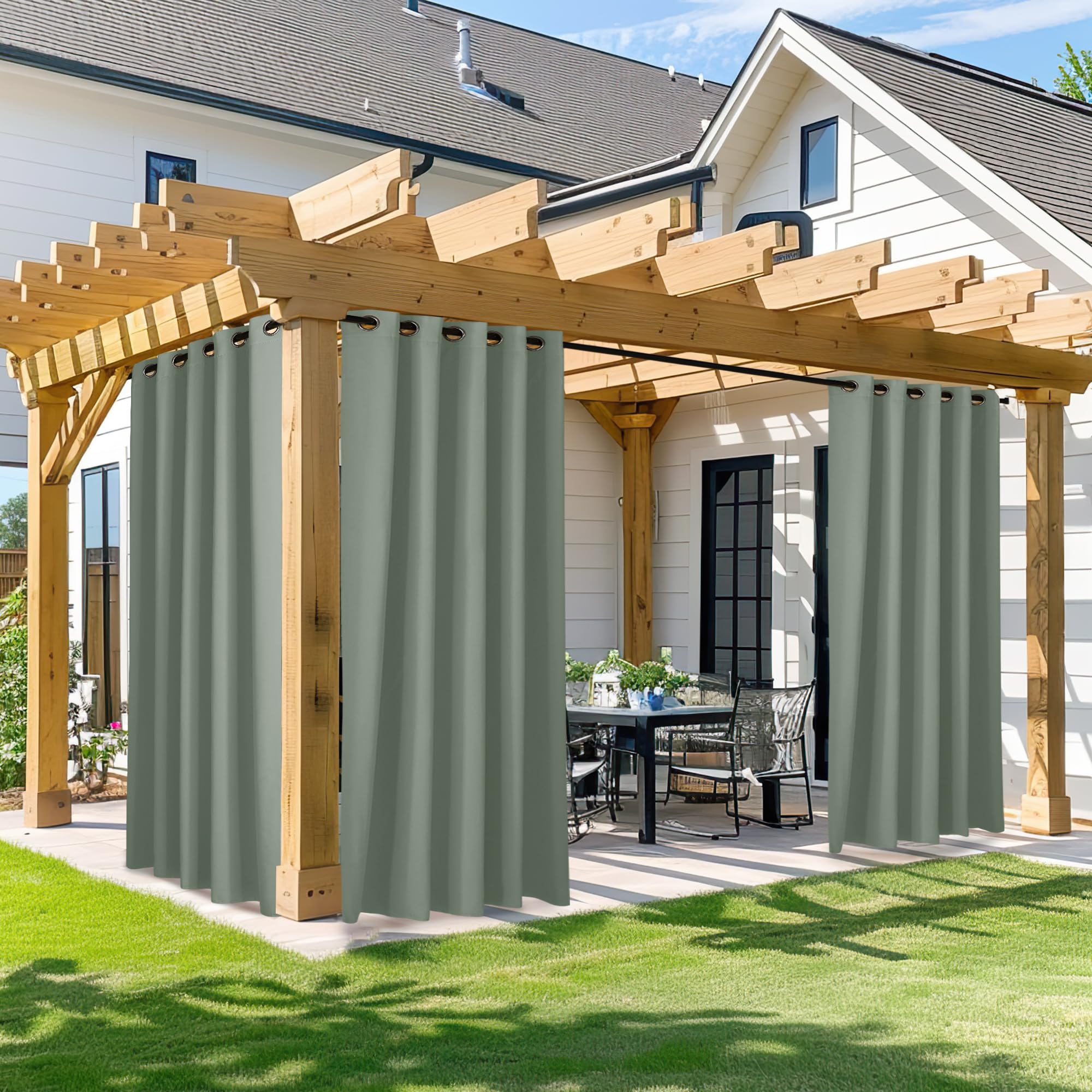 NICETOWN Outdoor Curtains for Patio Waterproof 95" L, Blackout Gazebo Curtain for Pergola/Porch Weatherproof, UV & Privacy Protection Outside Drape, 52" Wide, 1 Panel, Biscotti Beige