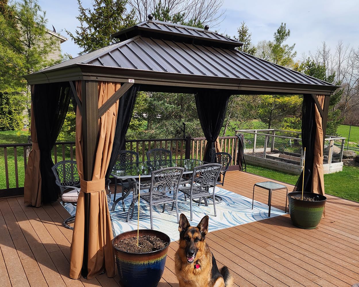 PURPLE LEAF 10' X 12' Hardtop Gazebo Canopy with Netting and Curtains for Outdoor Deck Backyard Heavy Duty Sunshade Outside Metal Patio Permanent Pavilion
