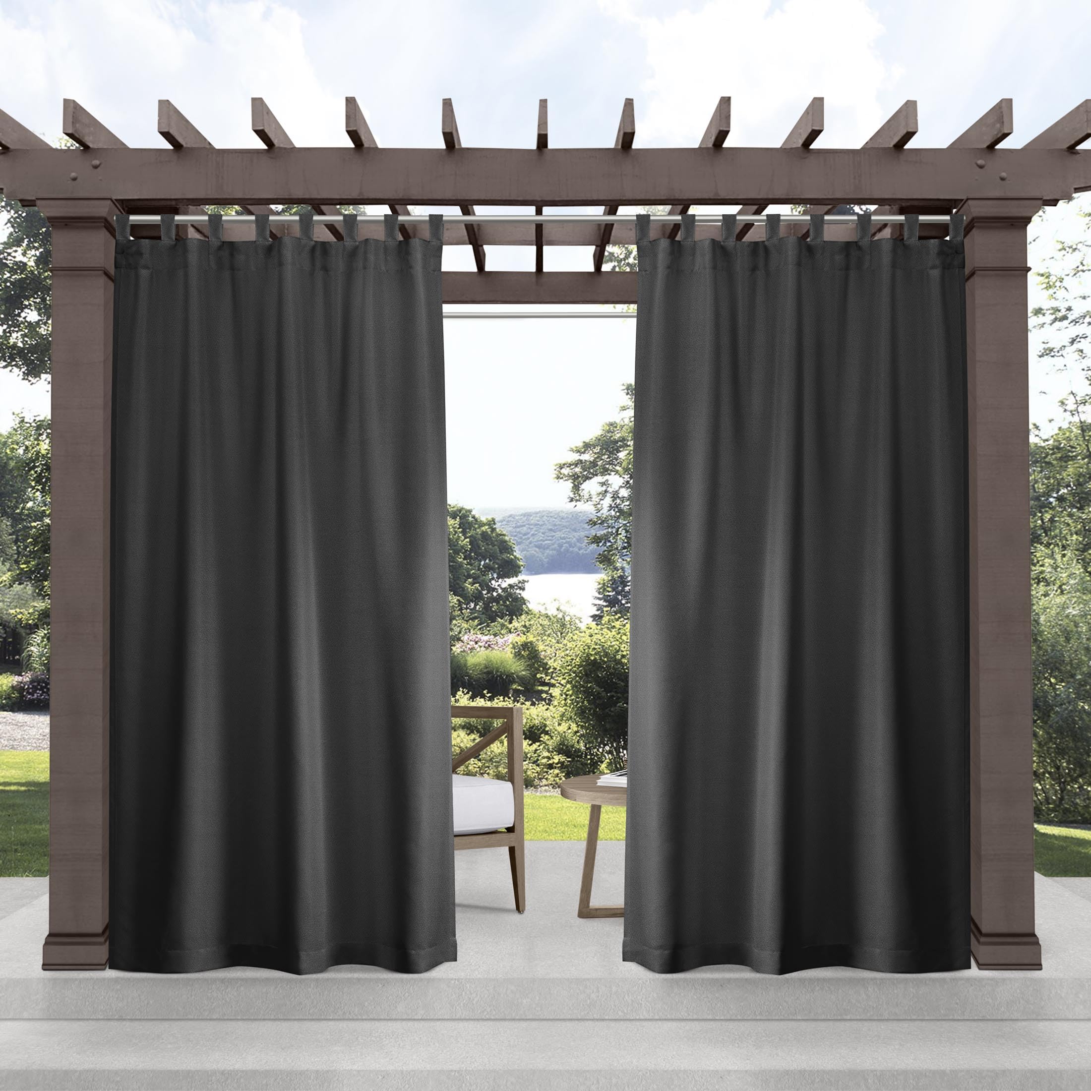 Exclusive Home Cabana Solid Indoor/Outdoor Light Filtering Hook-and-Loop Tab Top Curtain Panel Pair, 54"x63", White
