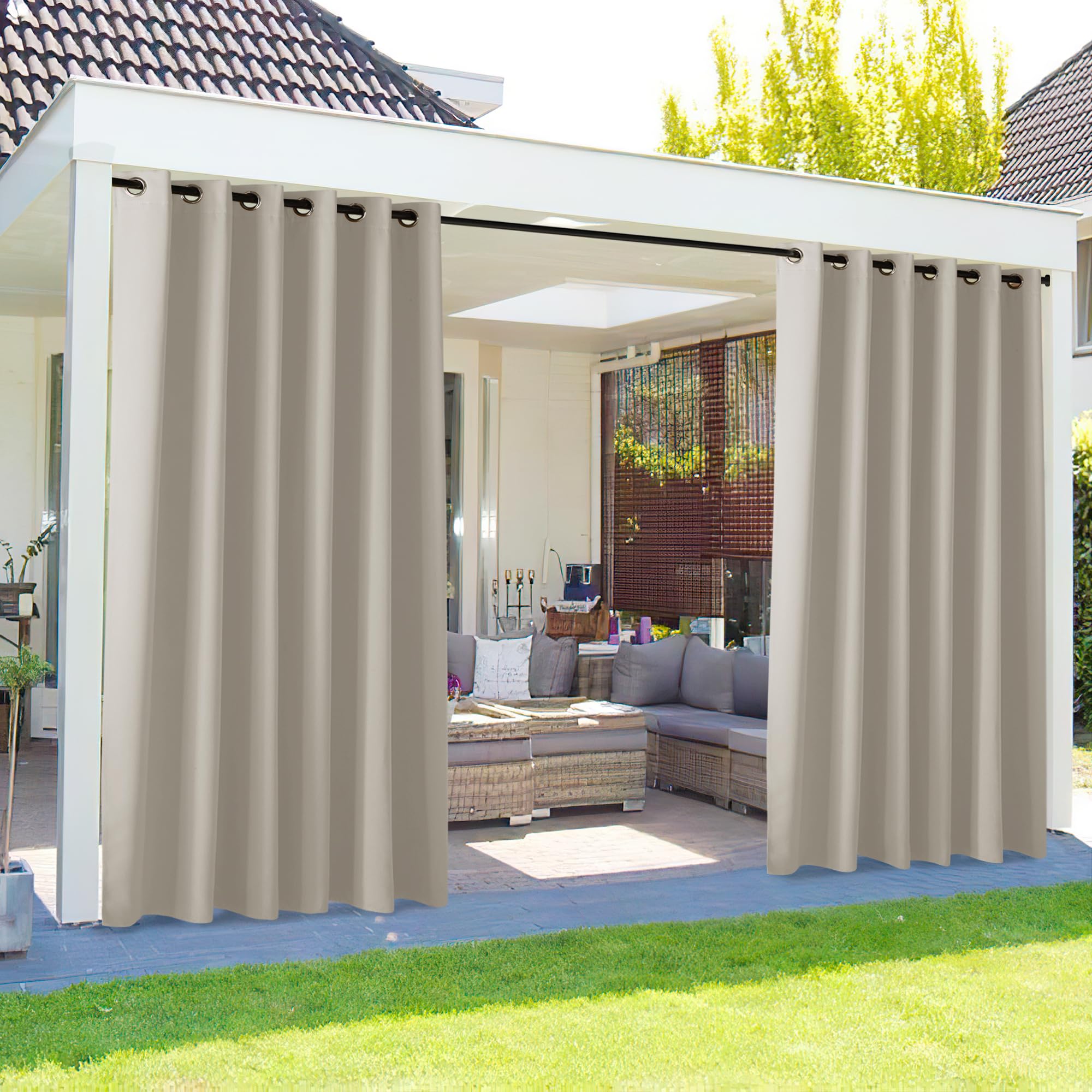 NICETOWN Outdoor Curtains for Patio Waterproof 95" L, Blackout Gazebo Curtain for Pergola/Porch Weatherproof, UV & Privacy Protection Outside Drape, 52" Wide, 1 Panel, Biscotti Beige