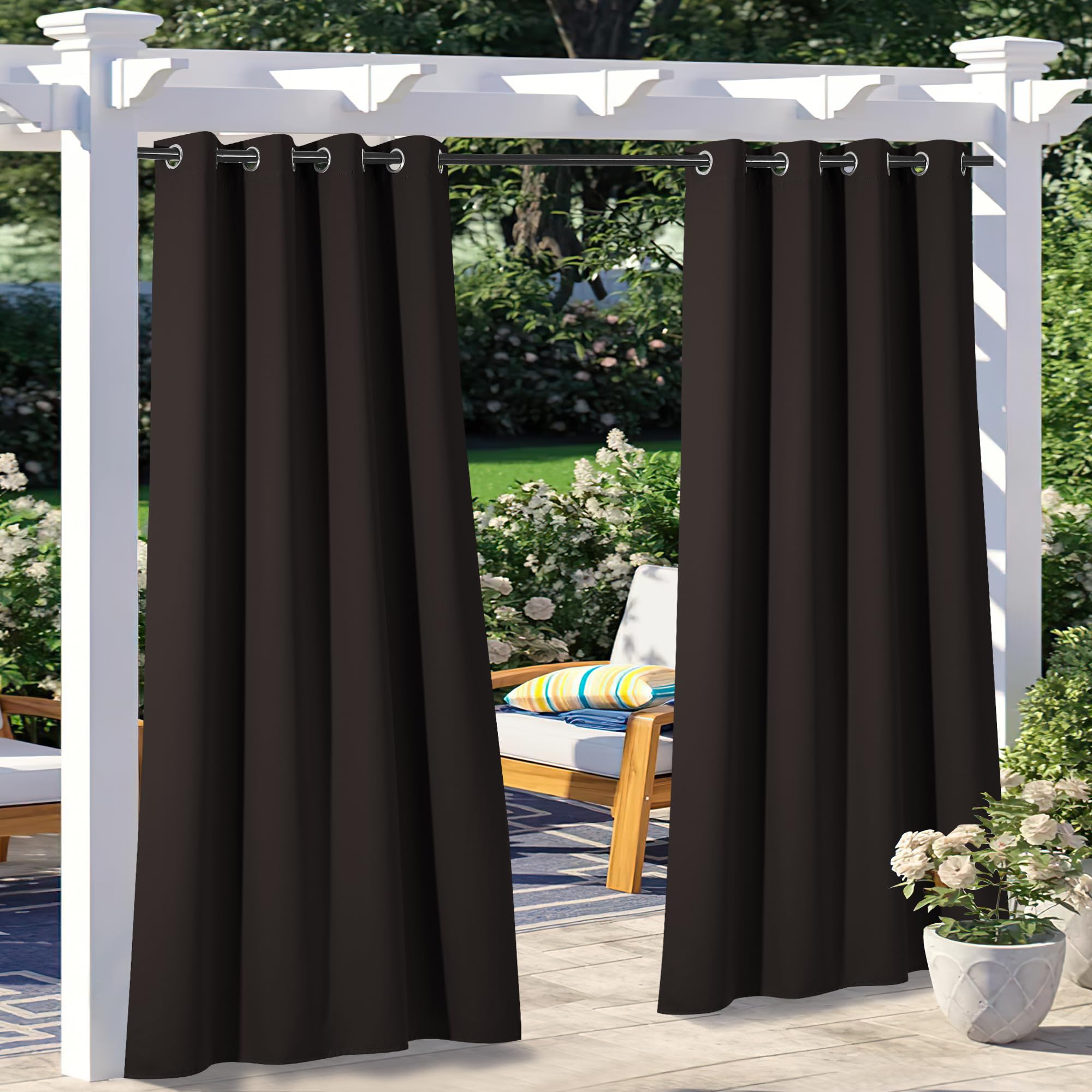 NICETOWN Outdoor Curtains for Patio Waterproof 95" L, Blackout Gazebo Curtain for Pergola/Porch Weatherproof, UV & Privacy Protection Outside Drape, 52" Wide, 1 Panel, Biscotti Beige
