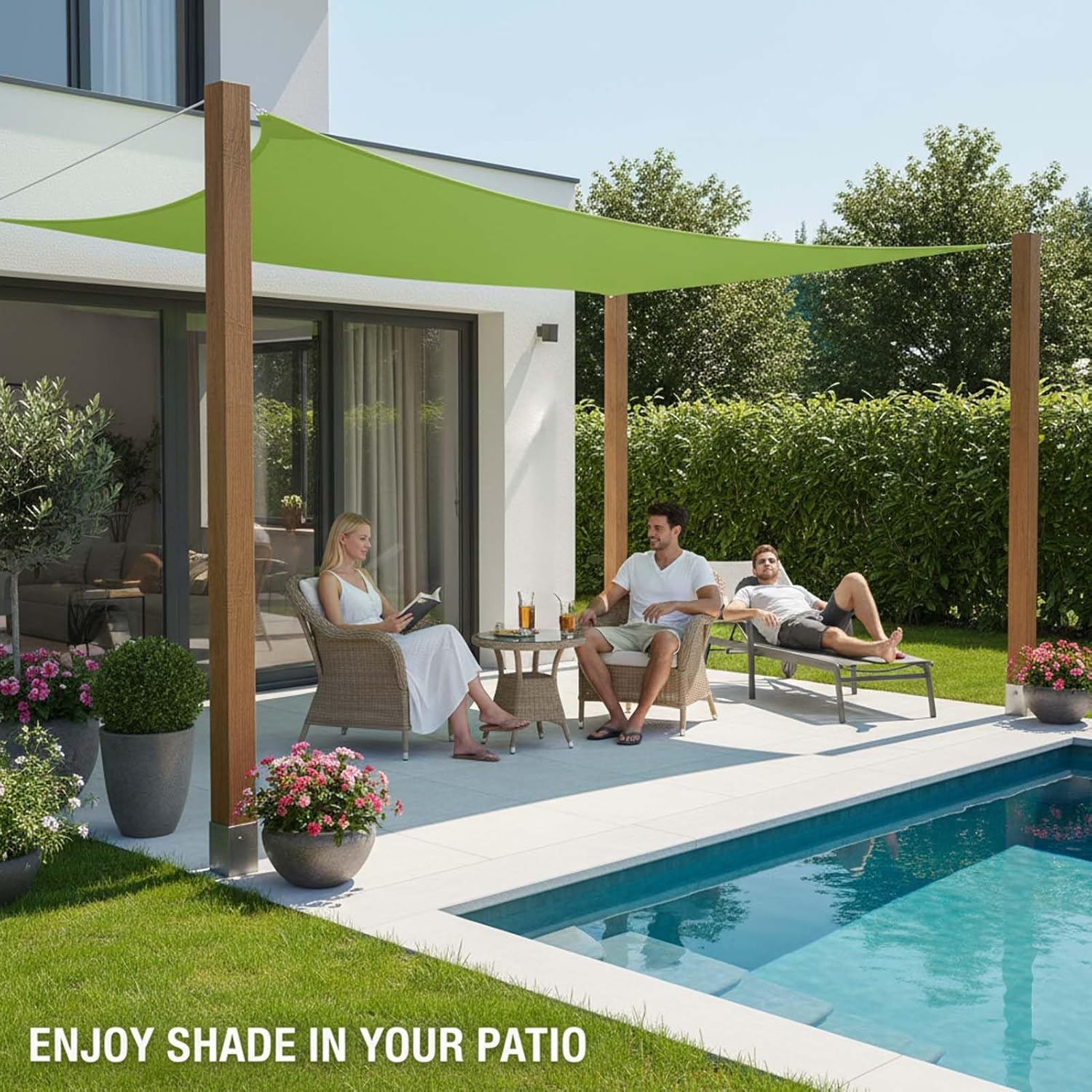 HDPE Sun Shade Sail, Rectangular Waterproof Canopy, 90% Sun Blocking, Lightweight and Tear-Resistant Fabric, Ideal for Poolside, Garden, Patio, Balcony, Pergola, Playground