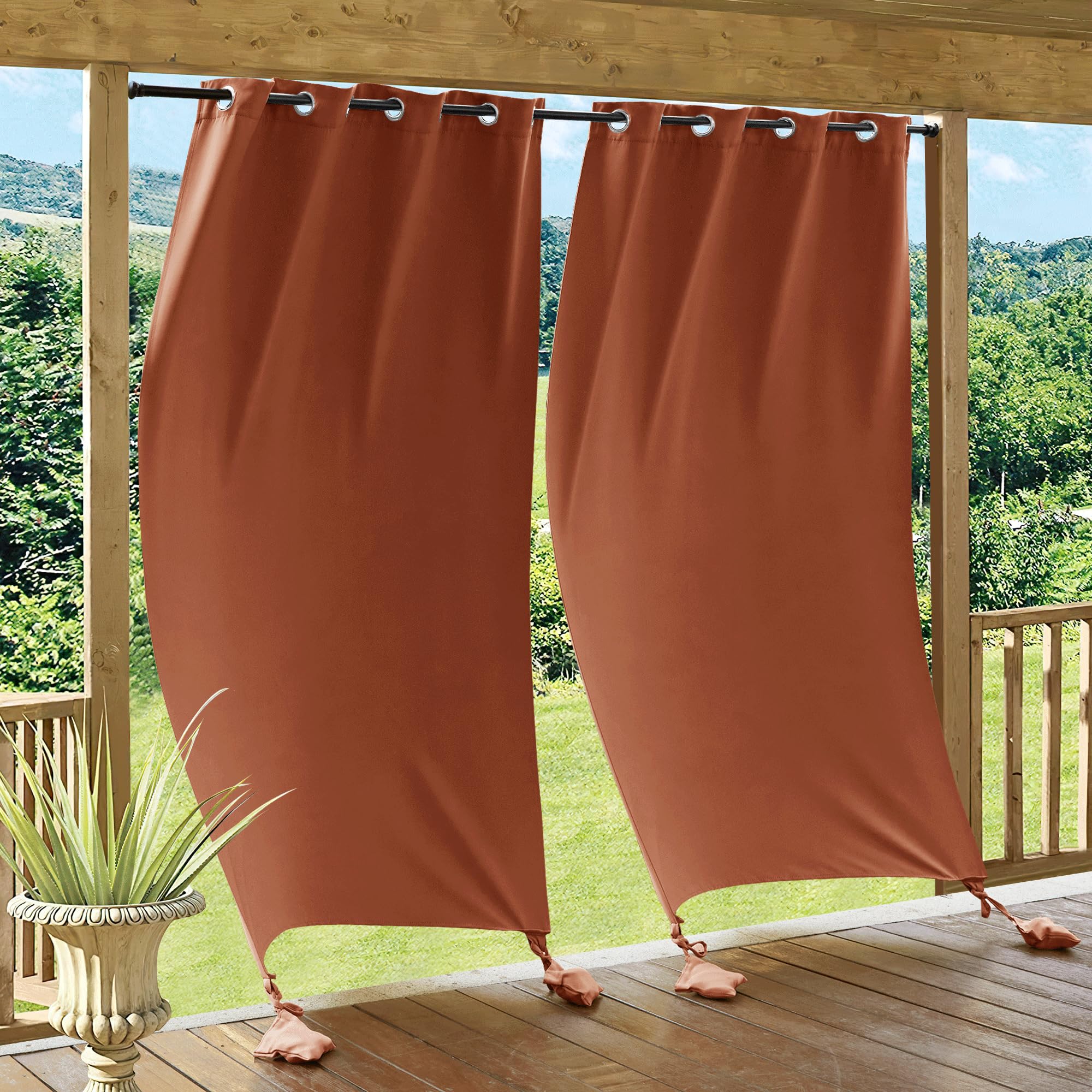 RYB HOME Outdoor Curtains for Patio Windproof with Weighted Bags, 2 Panels Waterproof Blackout Draperies Weather Resist Noise Reducing for Outside Living, W 52 x L 108 inch, Natural