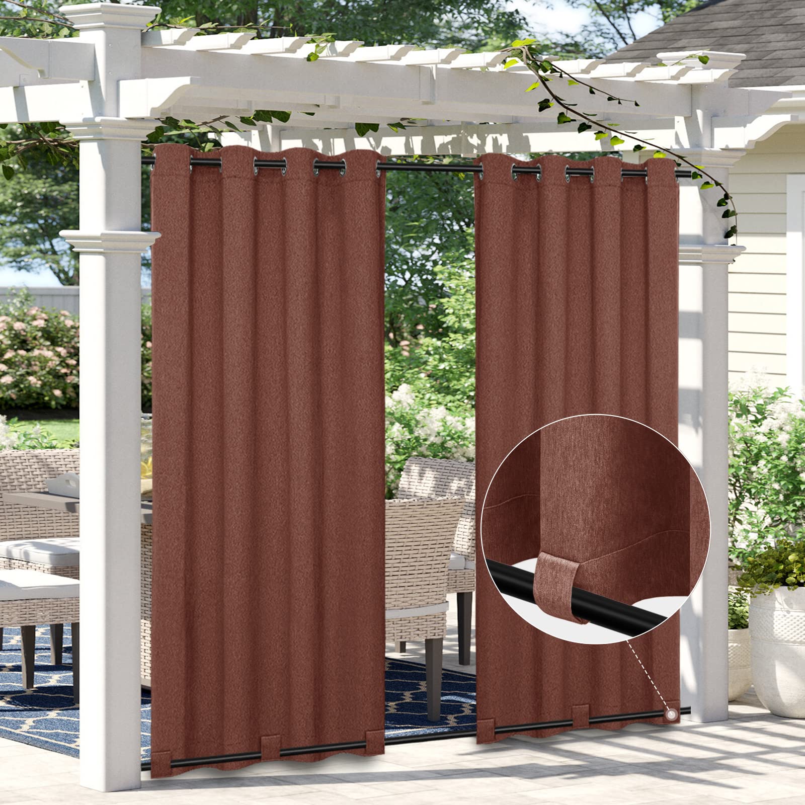 Easy-Going Linen Look Outdoor Curtains Waterproof Windproof Porch Curtains, Soft Thicken Outdoor Privacy Curtains for Patio, Gazebo, Grommet Top and Tab Bottom Drape, 1 Panel, 54x84 inch, White