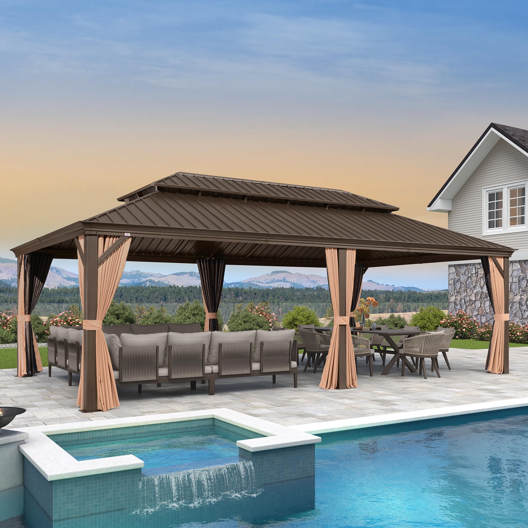 PURPLE LEAF 10' X 12' Hardtop Gazebo Canopy with Netting and Curtains for Outdoor Deck Backyard Heavy Duty Sunshade Outside Metal Patio Permanent Pavilion