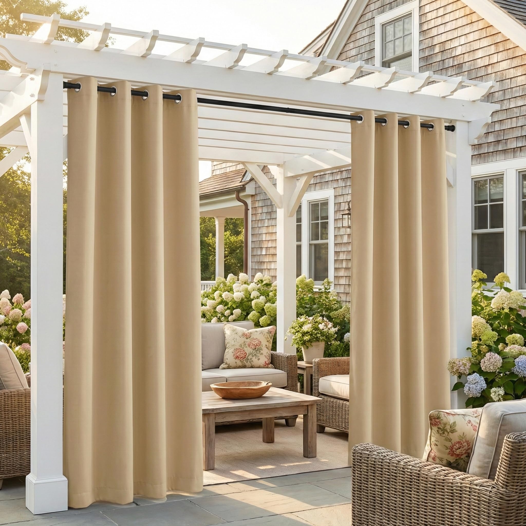 NICETOWN Outdoor Curtains for Patio Waterproof 95" L, Blackout Gazebo Curtain for Pergola/Porch Weatherproof, UV & Privacy Protection Outside Drape, 52" Wide, 1 Panel, Biscotti Beige