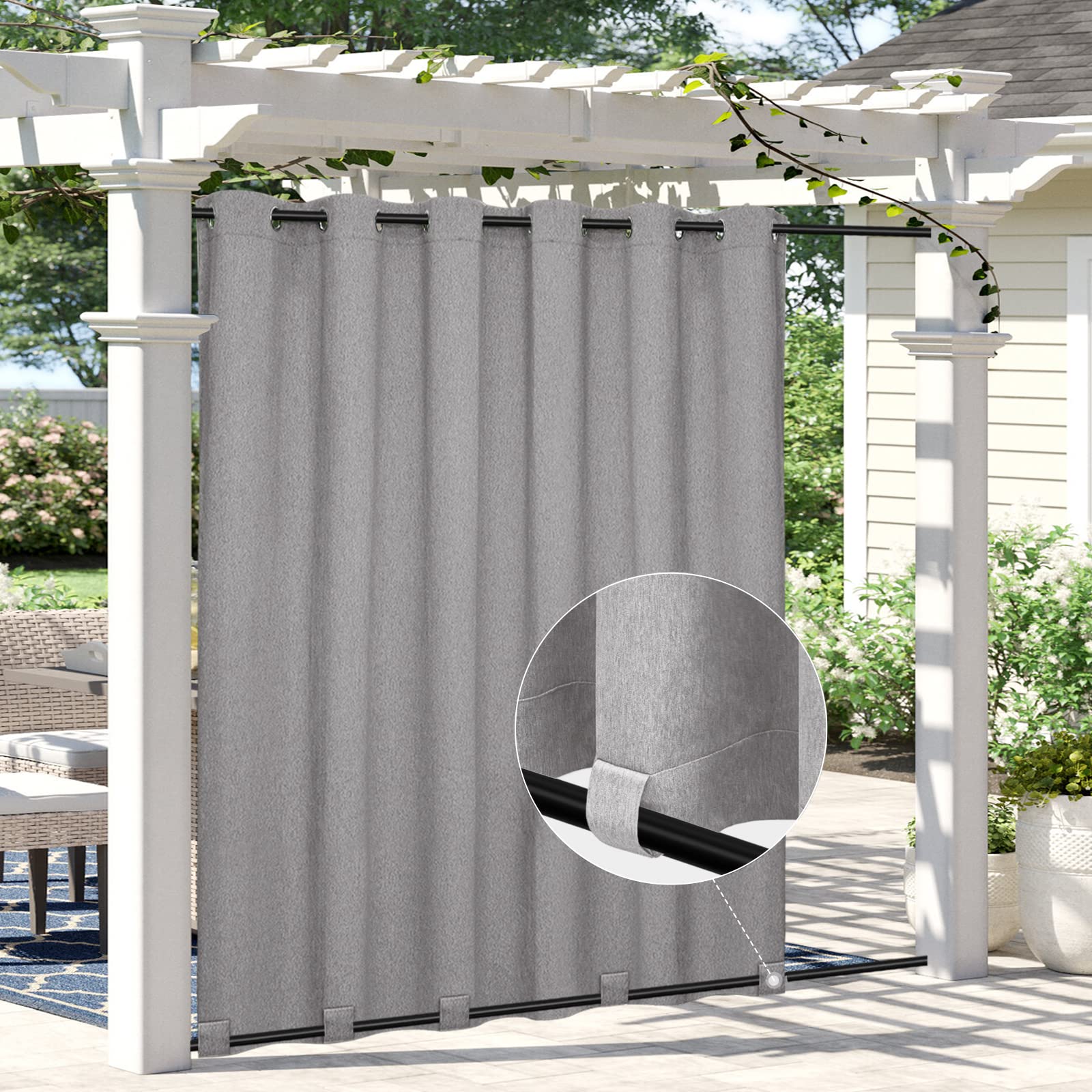 Easy-Going Linen Look Outdoor Curtains Waterproof Windproof Porch Curtains, Soft Thicken Outdoor Privacy Curtains for Patio, Gazebo, Grommet Top and Tab Bottom Drape, 1 Panel, 54x84 inch, White