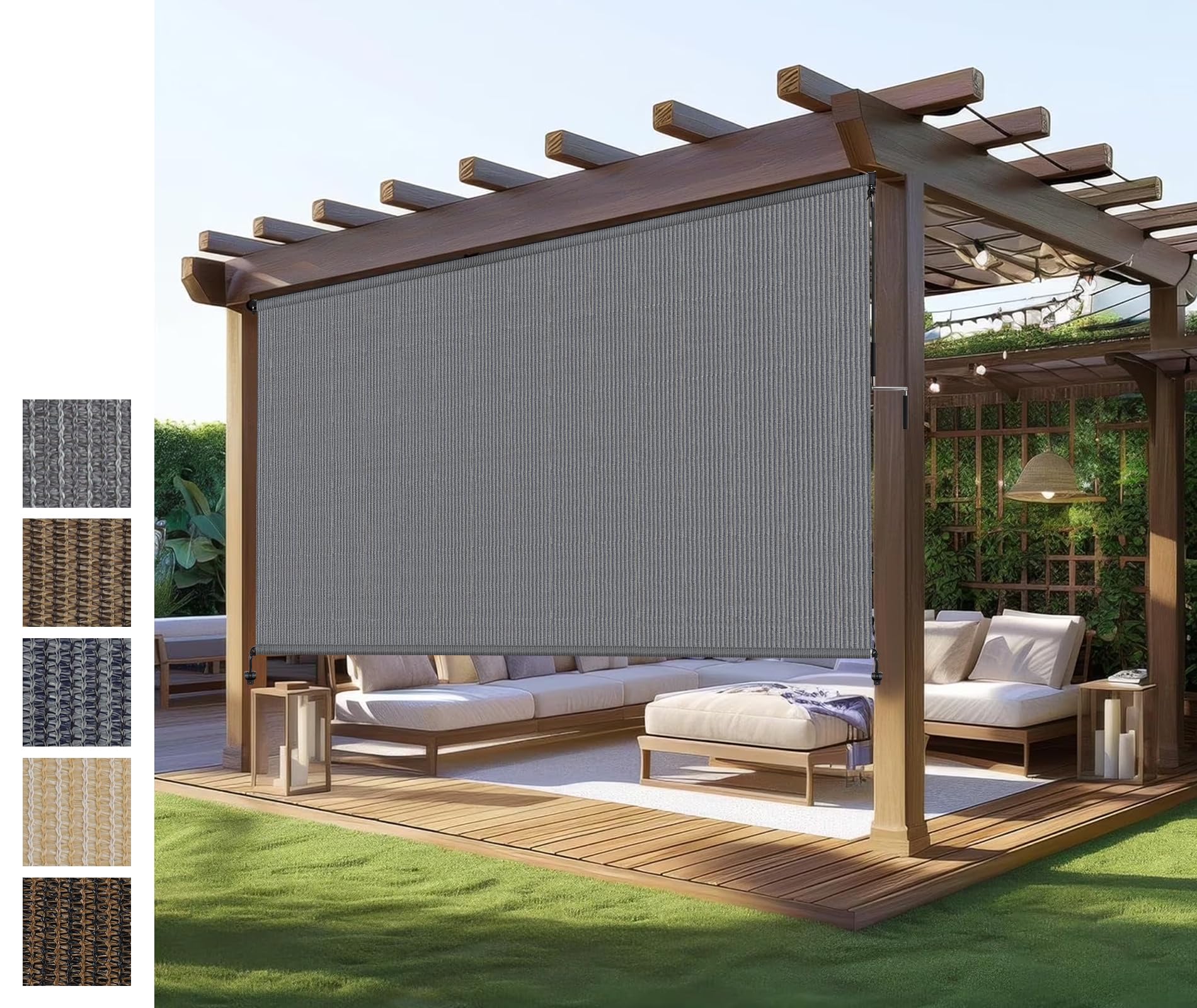 Outdoor Shades Roller Exterior Blinds,Cordless Patio Shades Roll Up Outdoor Blinds for Patio Porch Backyard Pergola Gazebo Privacy Screen Protection,UV Sun Blocking,Fade-Resistant 8ft Wide x 6 H