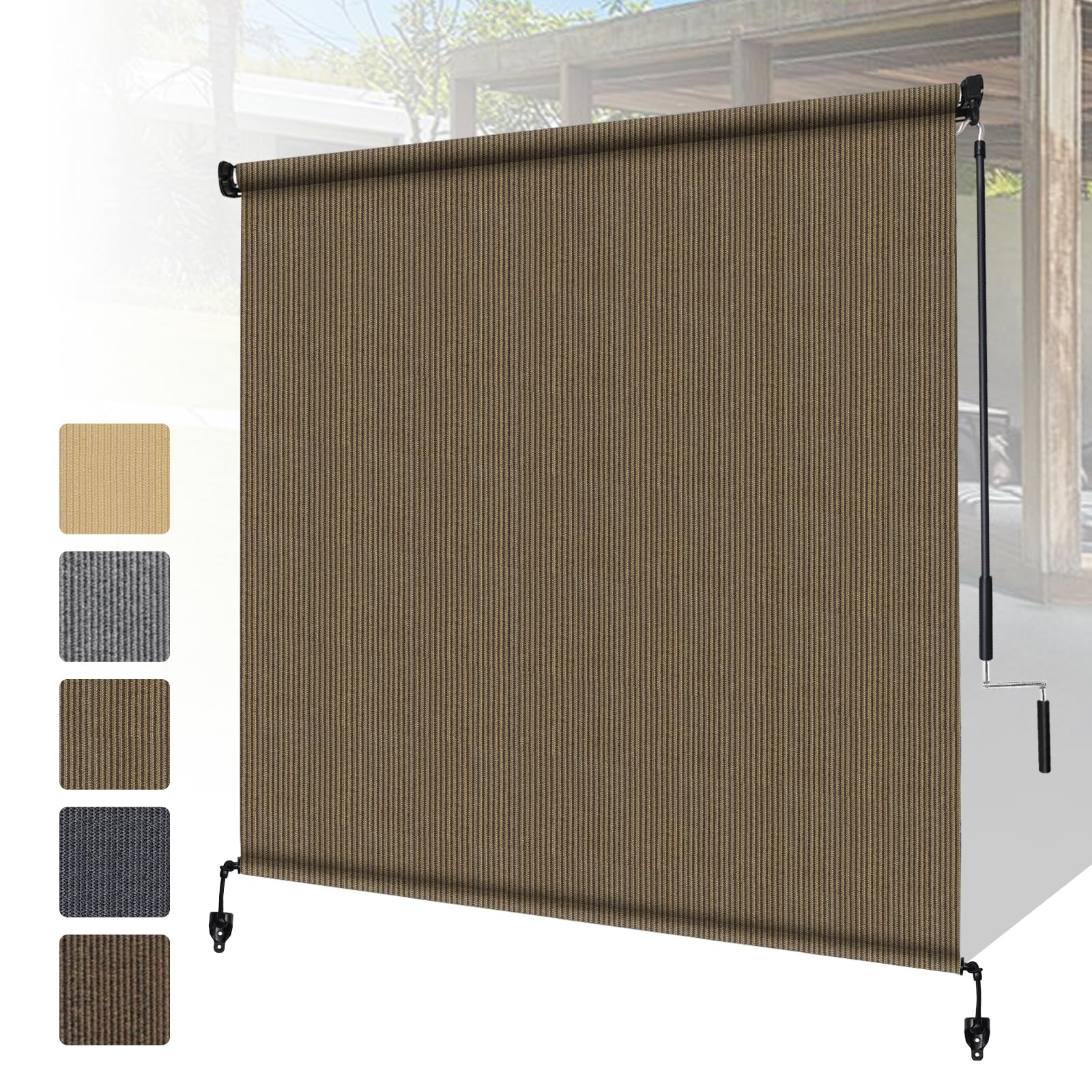 Shade&Beyond Outdoor Roller Shades with Splicing Design, 8' W x 8' H Cordless Patio Roll Up Blinds, Exterior Shade Cloth Roll for Porch, Gazebo, Pergola, Balcony, White