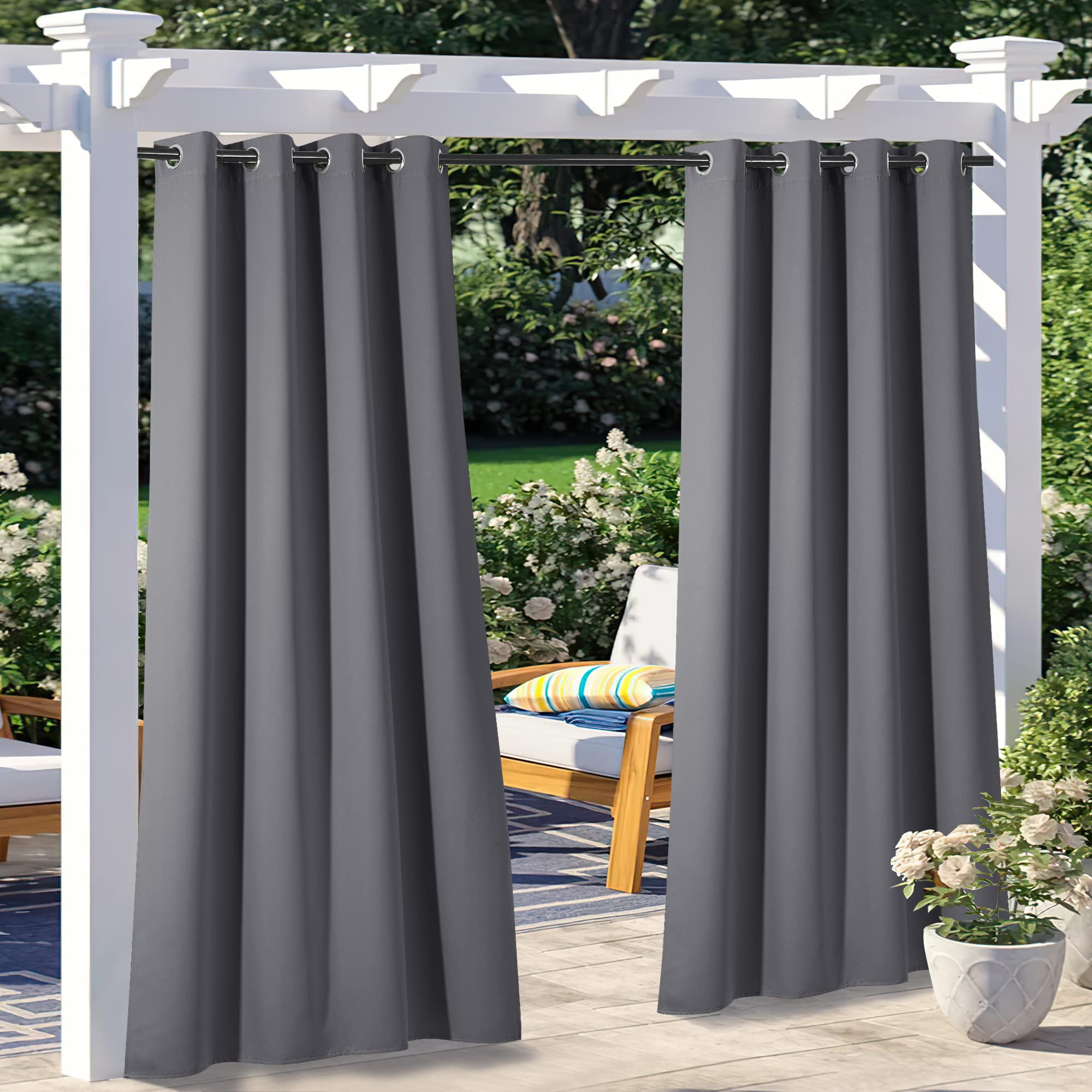 NICETOWN Outdoor Curtains for Patio Waterproof 95" L, Blackout Gazebo Curtain for Pergola/Porch Weatherproof, UV & Privacy Protection Outside Drape, 52" Wide, 1 Panel, Biscotti Beige