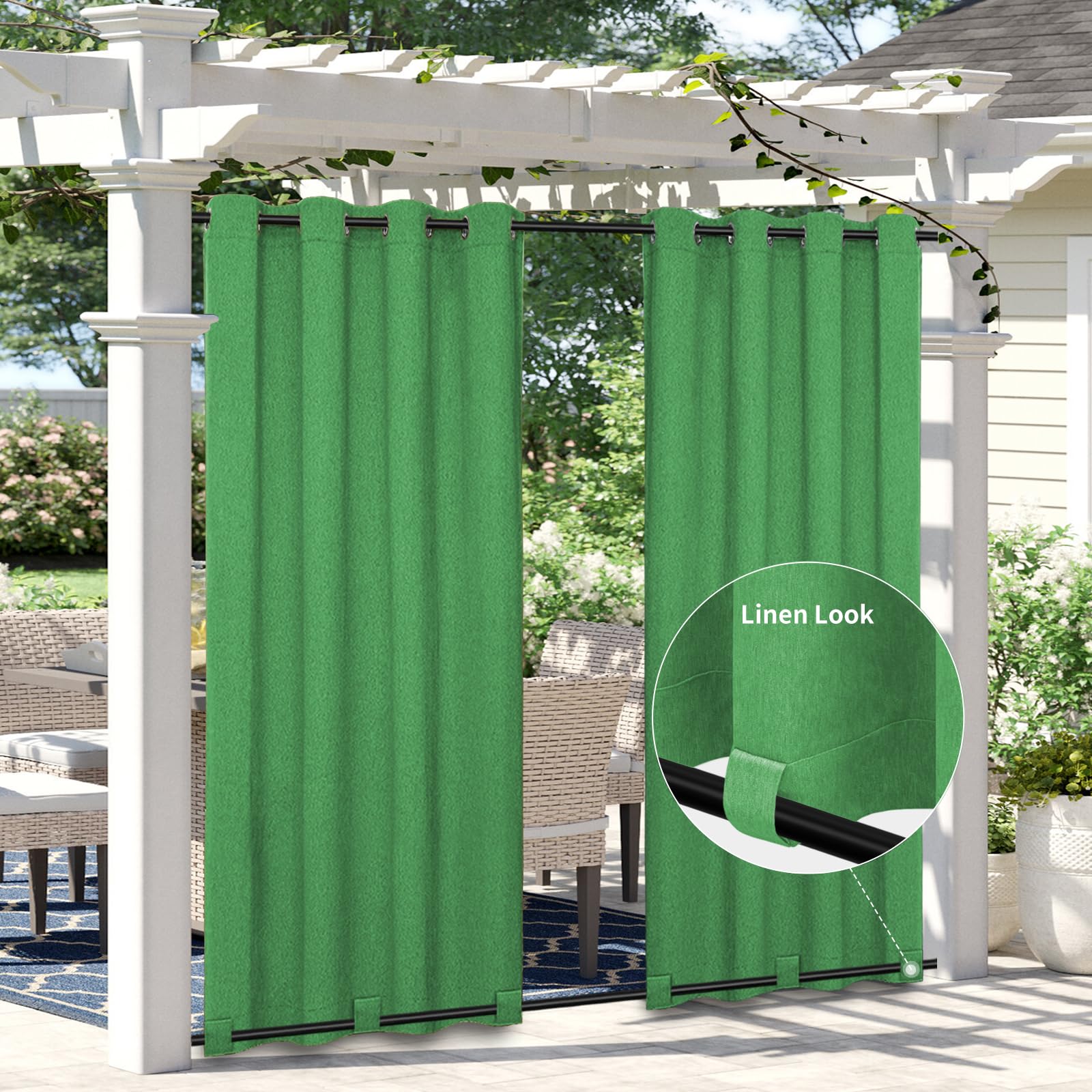 Easy-Going Linen Look Outdoor Curtains Waterproof Windproof Porch Curtains, Soft Thicken Outdoor Privacy Curtains for Patio, Gazebo, Grommet Top and Tab Bottom Drape, 1 Panel, 54x84 inch, White