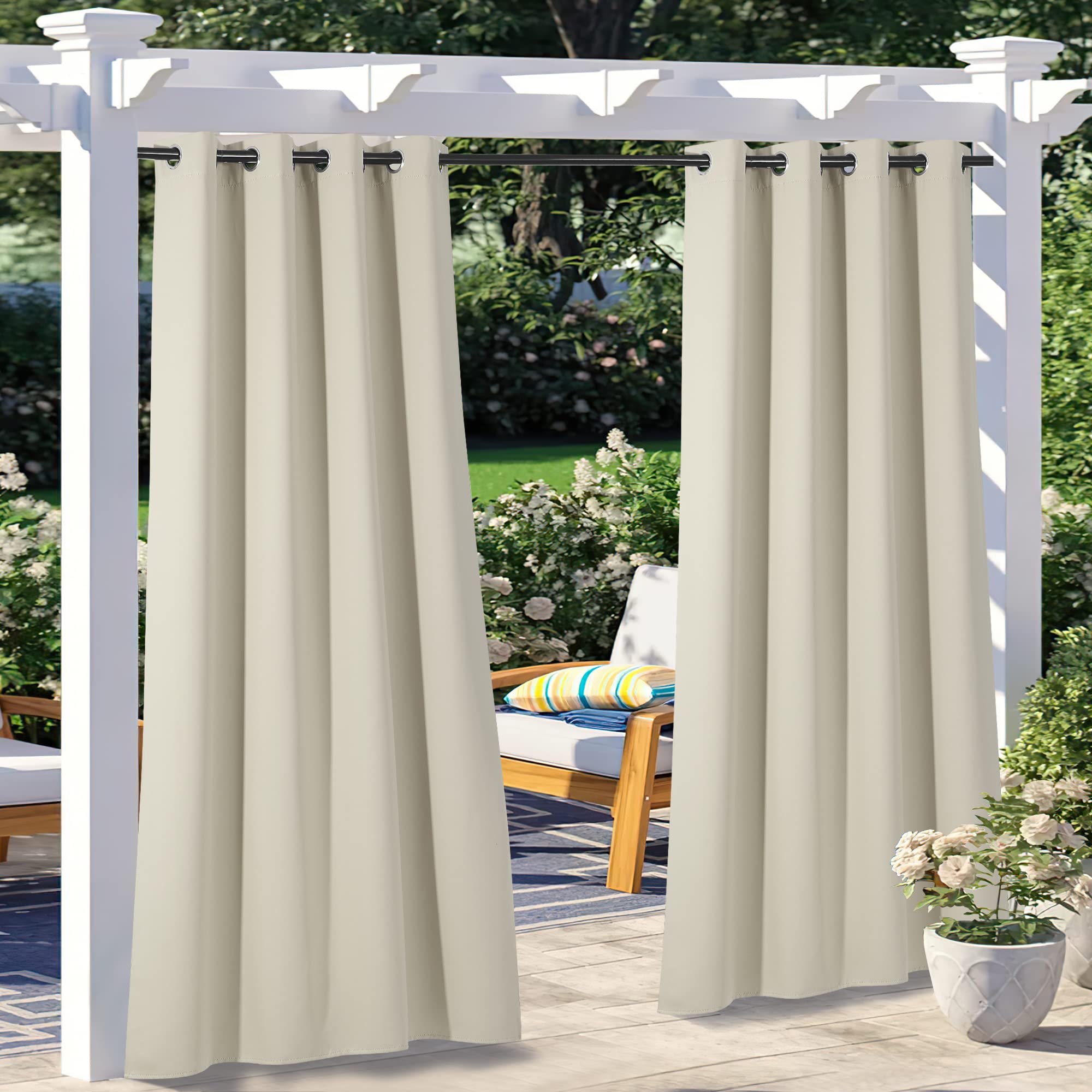 NICETOWN Outdoor Curtains for Patio Waterproof 95" L, Blackout Gazebo Curtain for Pergola/Porch Weatherproof, UV & Privacy Protection Outside Drape, 52" Wide, 1 Panel, Biscotti Beige