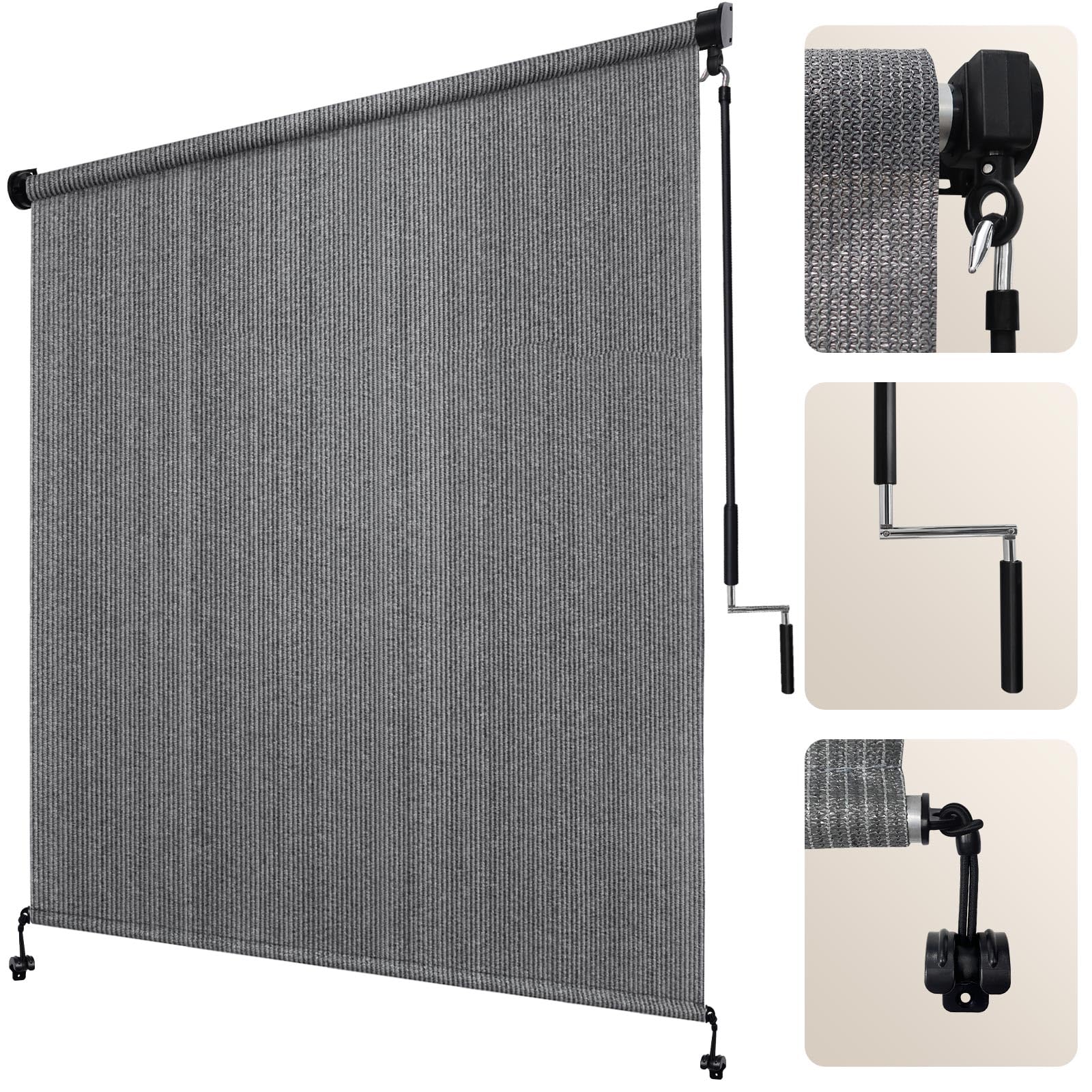 Artpuch Outdoor Roller Shades with Splicing Design, 10' W x 8' H Exterior Cordless Patio Shades Roll Up Blinds for Porch, Gazebo, Pergola, Balcony, Grey