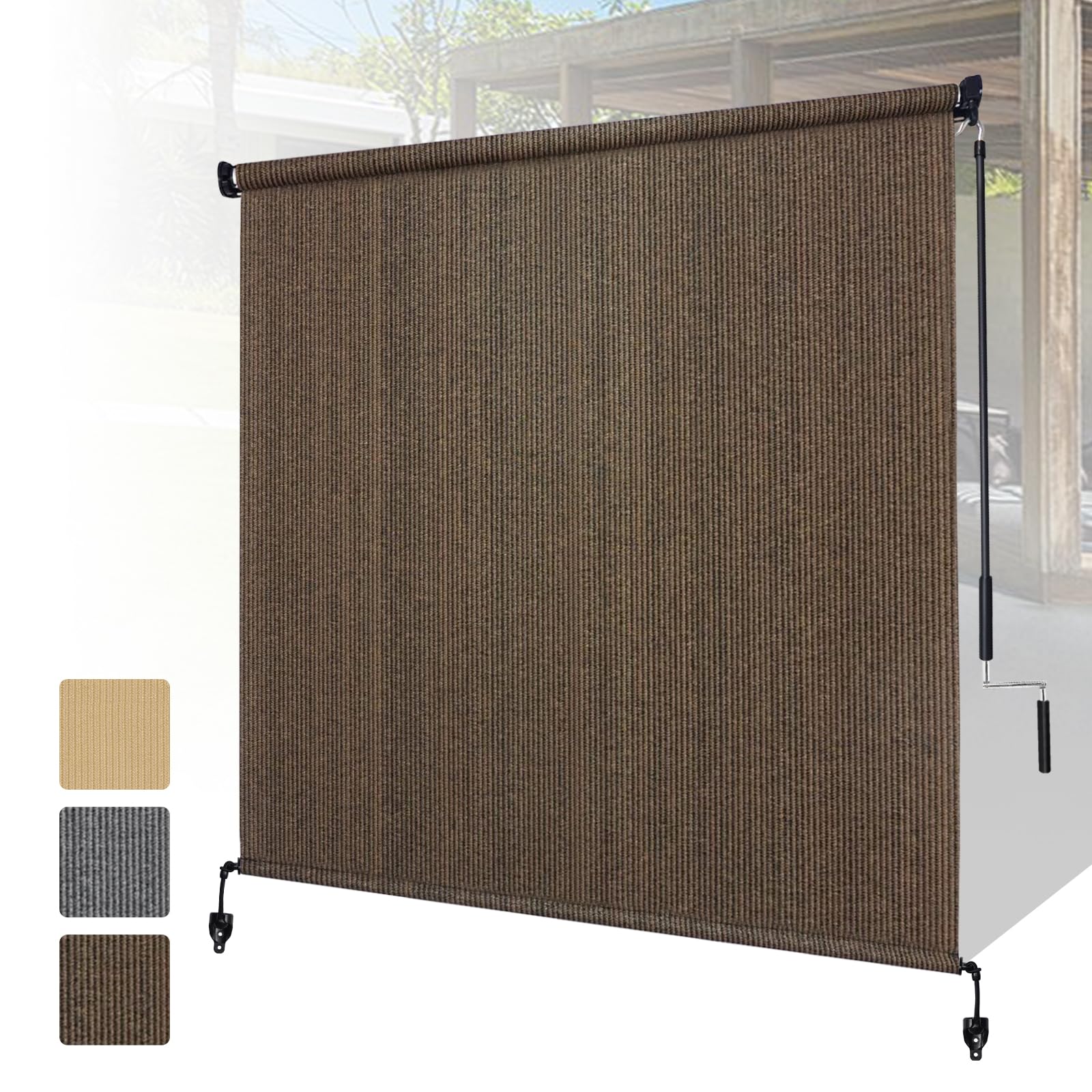 Shade&Beyond Outdoor Roller Shades with Splicing Design, 8' W x 8' H Cordless Patio Roll Up Blinds, Exterior Shade Cloth Roll for Porch, Gazebo, Pergola, Balcony, White
