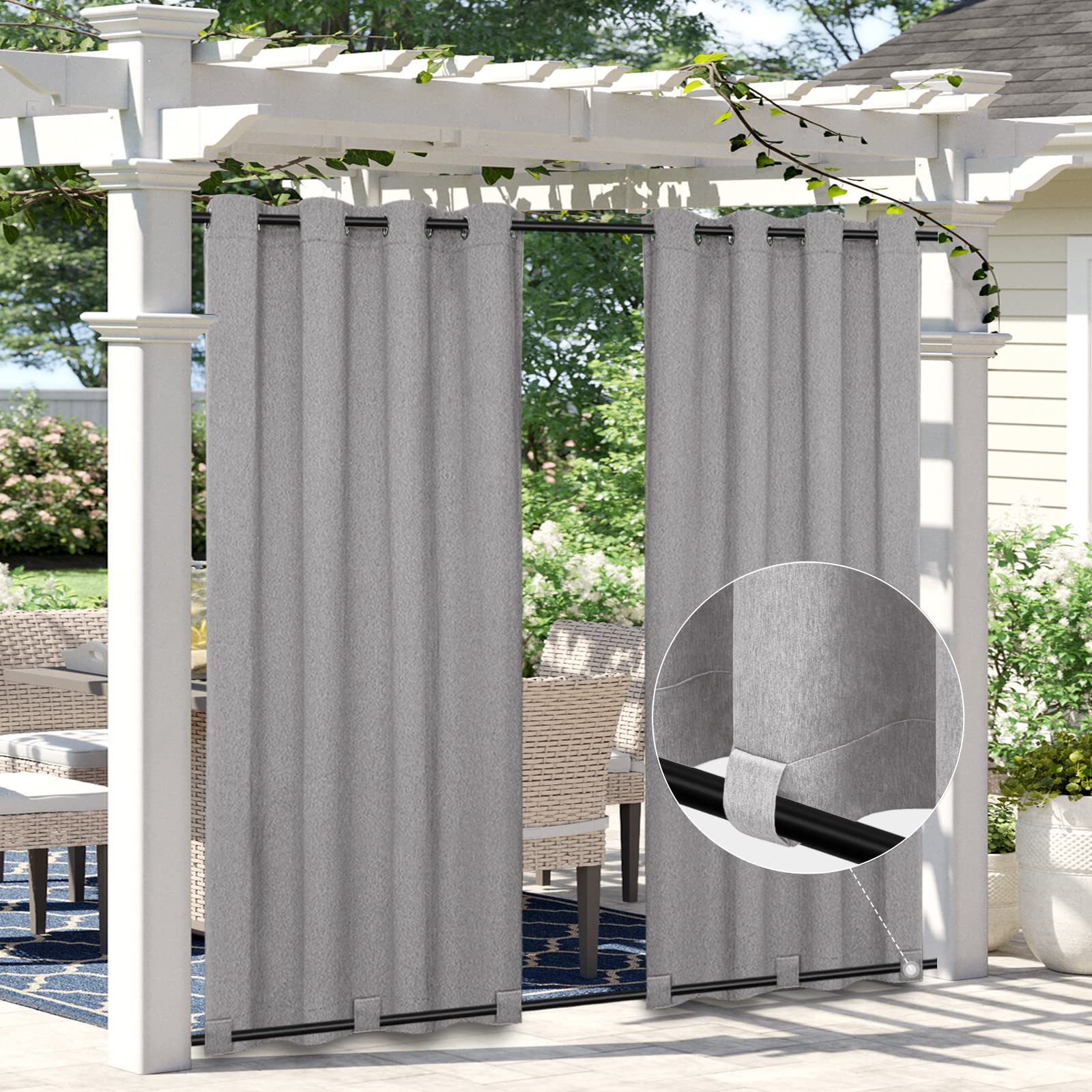 Easy-Going Linen Look Outdoor Curtains Waterproof Windproof Porch Curtains, Soft Thicken Outdoor Privacy Curtains for Patio, Gazebo, Grommet Top and Tab Bottom Drape, 1 Panel, 54x84 inch, White