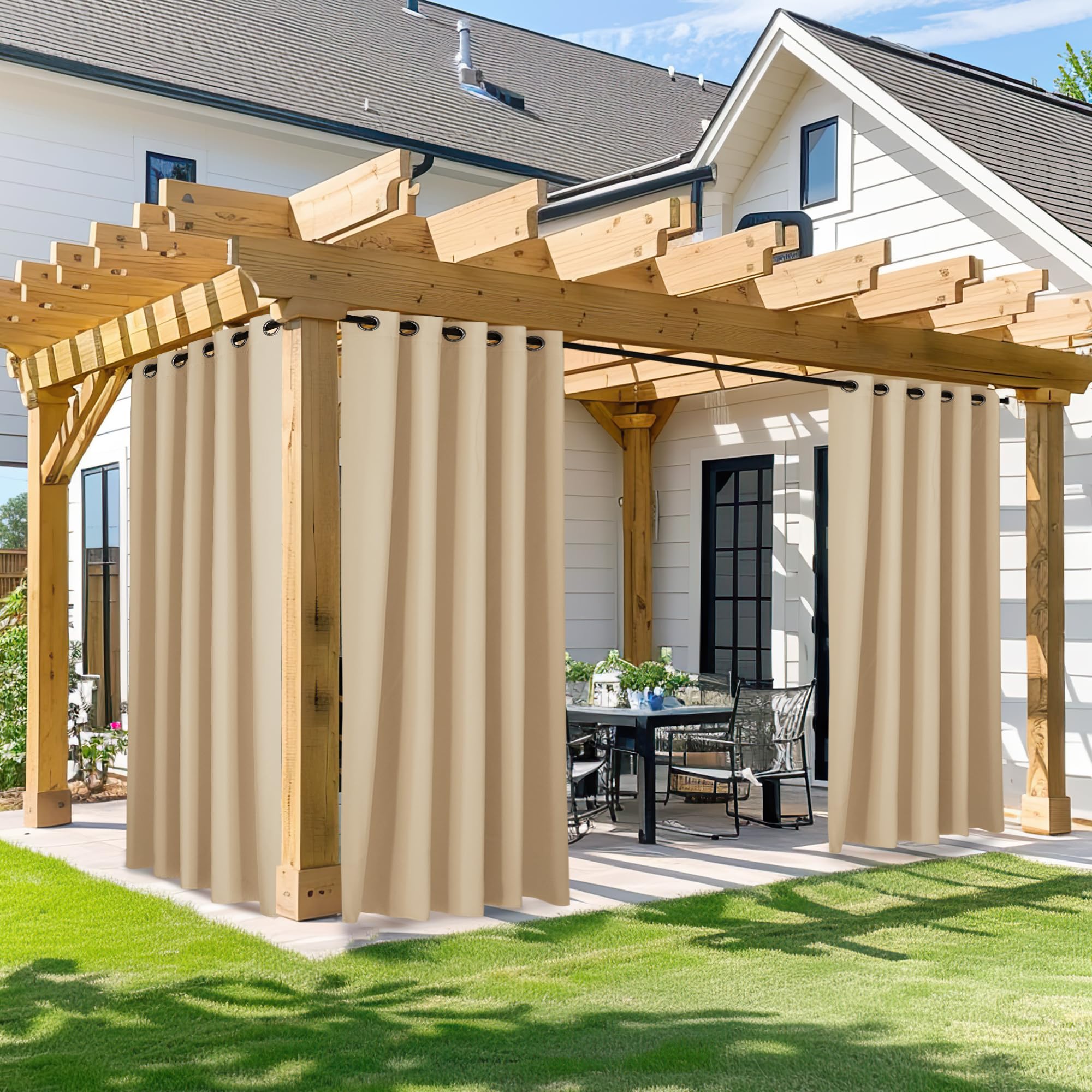 NICETOWN Outdoor Curtains for Patio Waterproof 95" L, Blackout Gazebo Curtain for Pergola/Porch Weatherproof, UV & Privacy Protection Outside Drape, 52" Wide, 1 Panel, Biscotti Beige