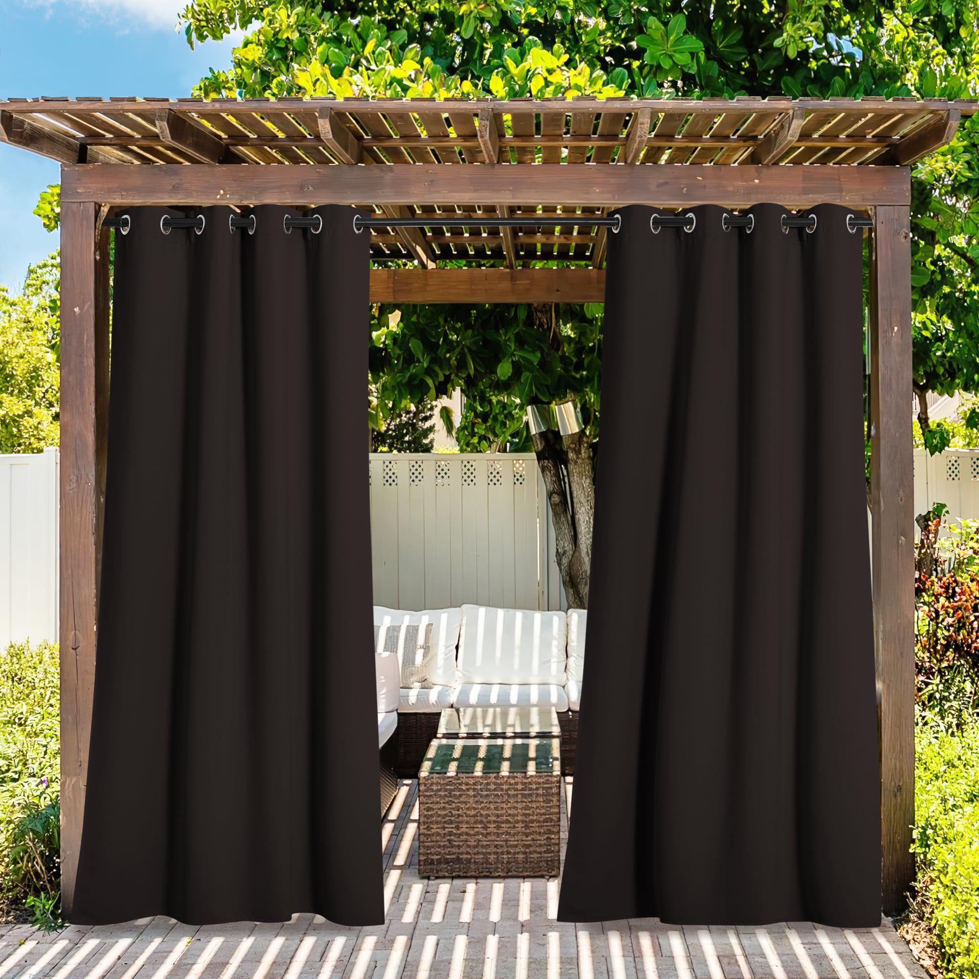 NICETOWN Outdoor Curtains for Patio Waterproof 95" L, Blackout Gazebo Curtain for Pergola/Porch Weatherproof, UV & Privacy Protection Outside Drape, 52" Wide, 1 Panel, Biscotti Beige