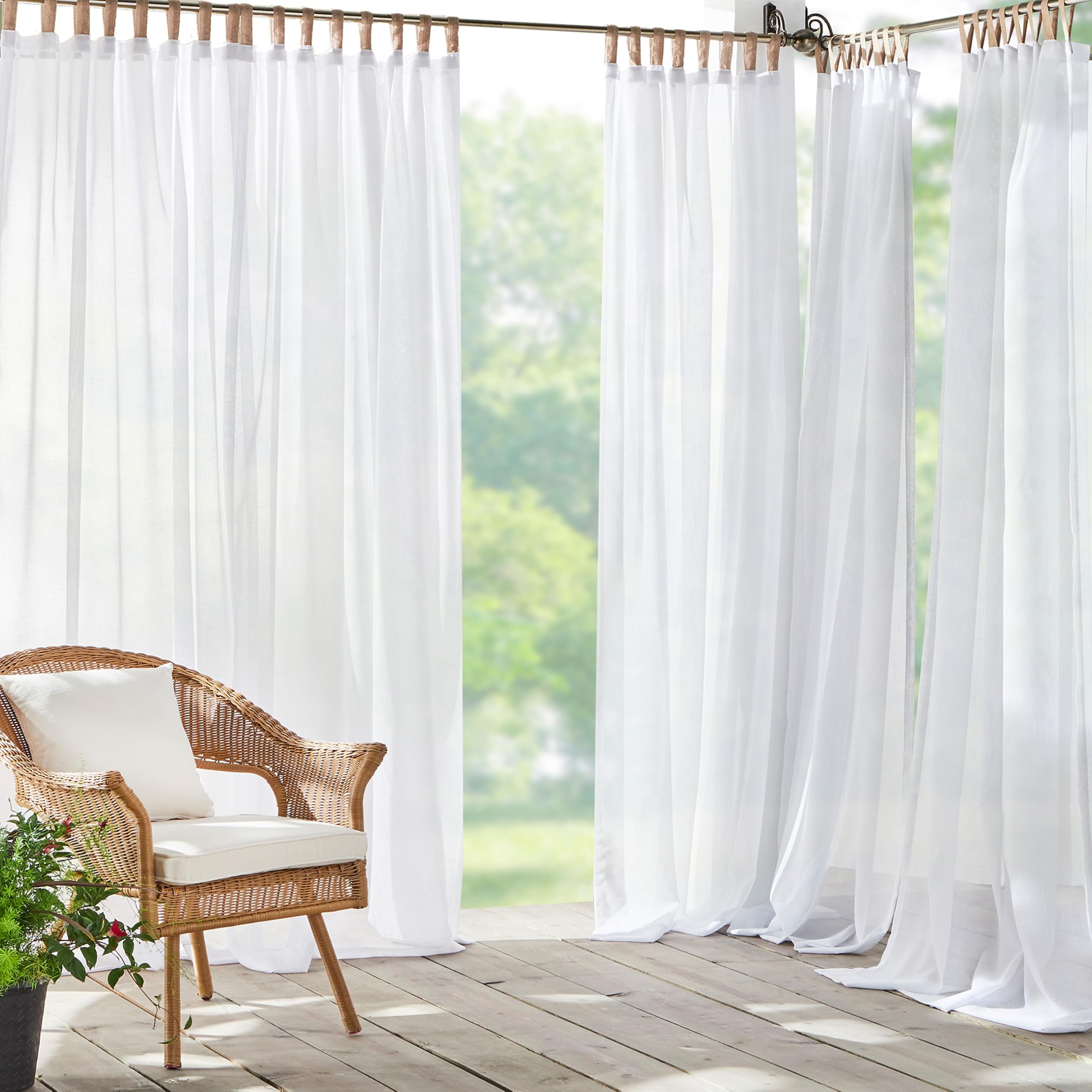 Elrene Home Fashions Darien Weatherproof Tab-Top Sheer Solid Color Indoor/Outdoor Curtain Panel for Porch, Pergola, Patio, Deck, 52”W x 108”L, Natural