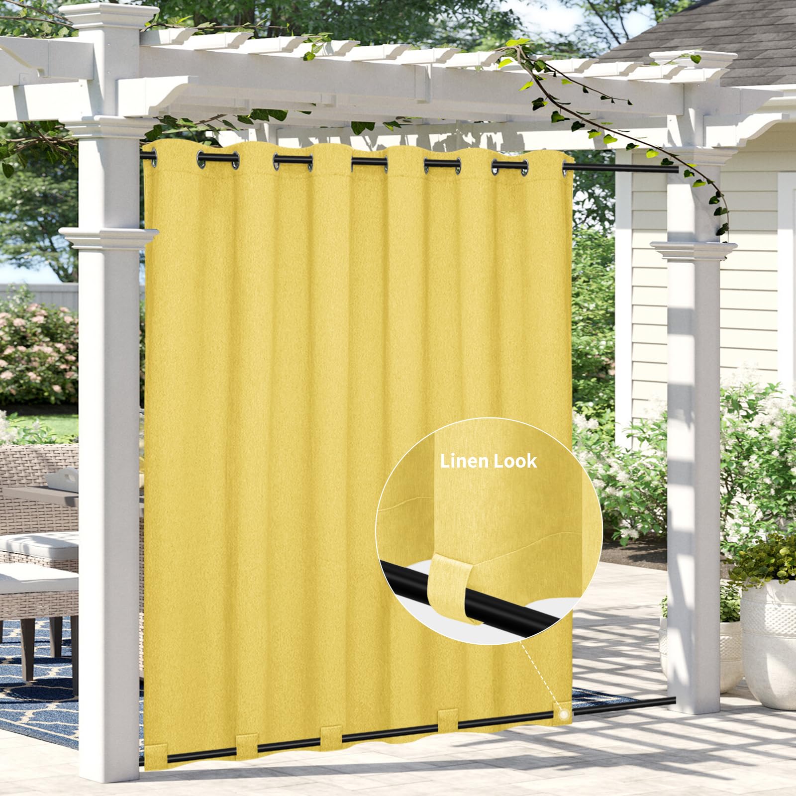 Easy-Going Linen Look Outdoor Curtains Waterproof Windproof Porch Curtains, Soft Thicken Outdoor Privacy Curtains for Patio, Gazebo, Grommet Top and Tab Bottom Drape, 1 Panel, 54x84 inch, White