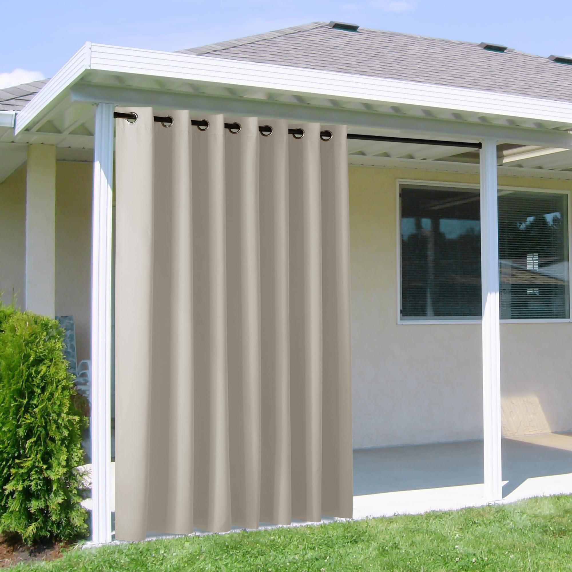 NICETOWN Outdoor Curtains for Patio Waterproof 95" L, Blackout Gazebo Curtain for Pergola/Porch Weatherproof, UV & Privacy Protection Outside Drape, 52" Wide, 1 Panel, Biscotti Beige