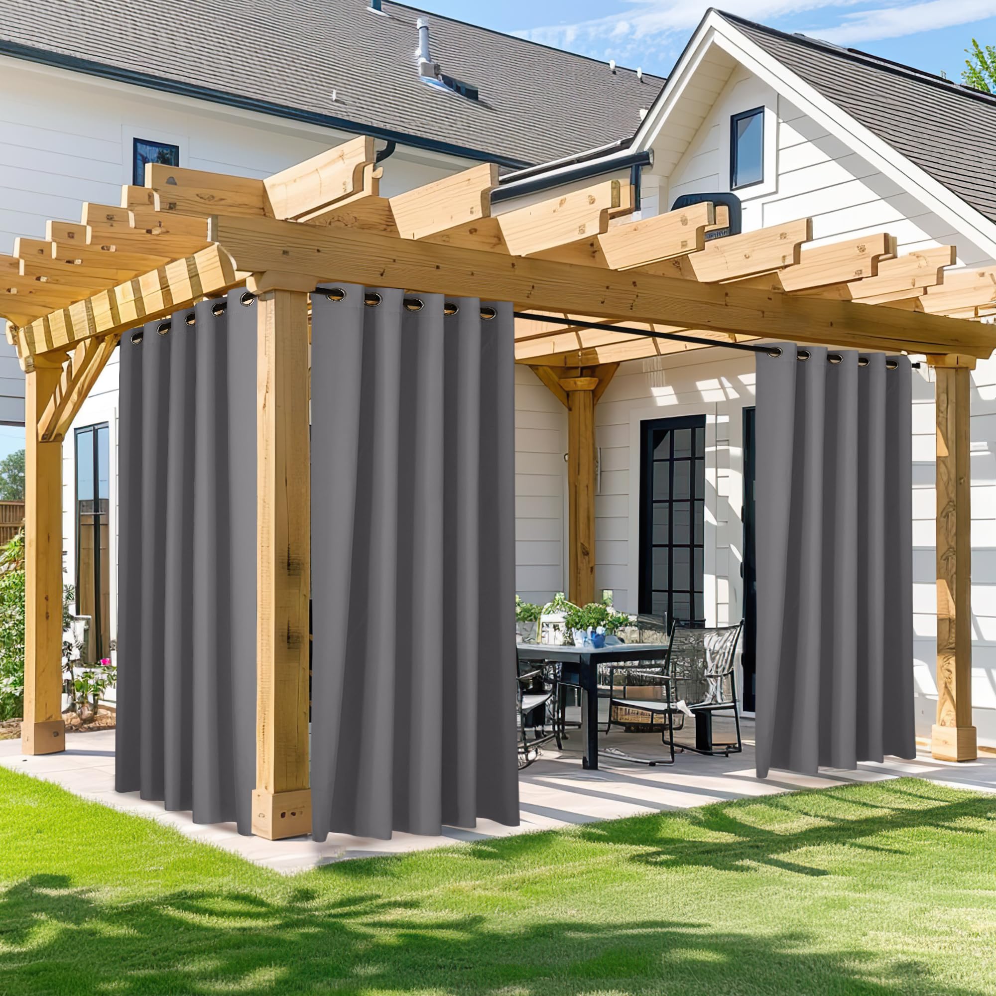 NICETOWN Outdoor Curtains for Patio Waterproof 95" L, Blackout Gazebo Curtain for Pergola/Porch Weatherproof, UV & Privacy Protection Outside Drape, 52" Wide, 1 Panel, Biscotti Beige